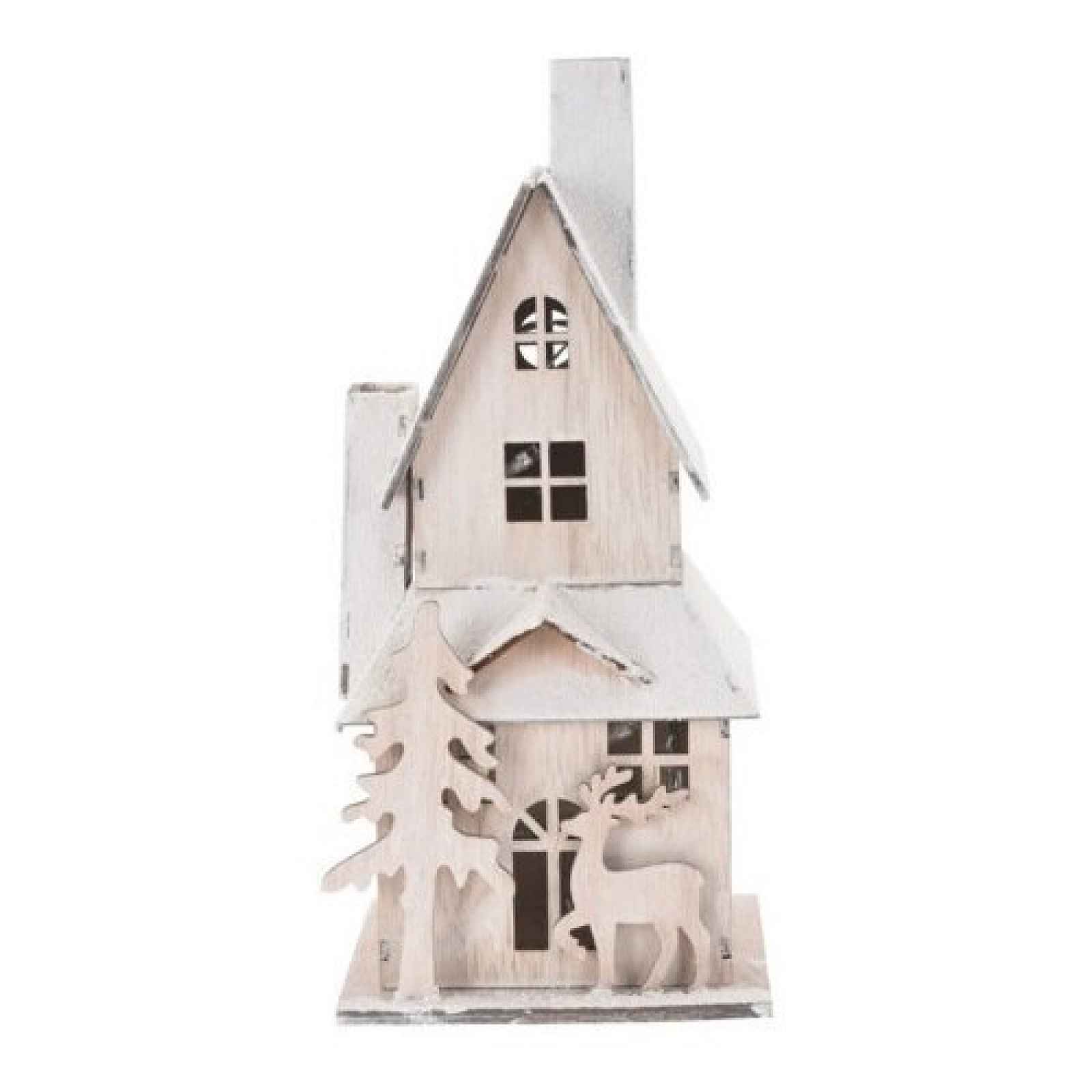 Dřevěný LED domeček Christmas house bílá, 9 x 20,5 x 9 cm