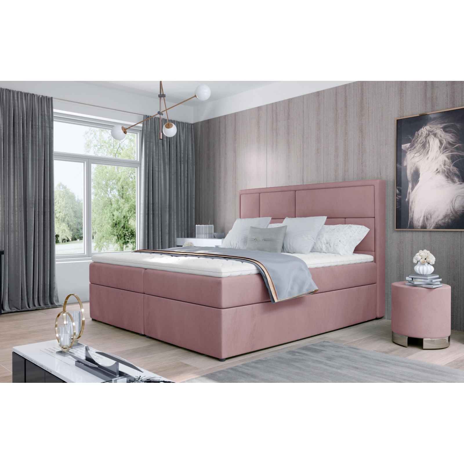 Boxspring BARBARIO 16 160x200, růžová látka