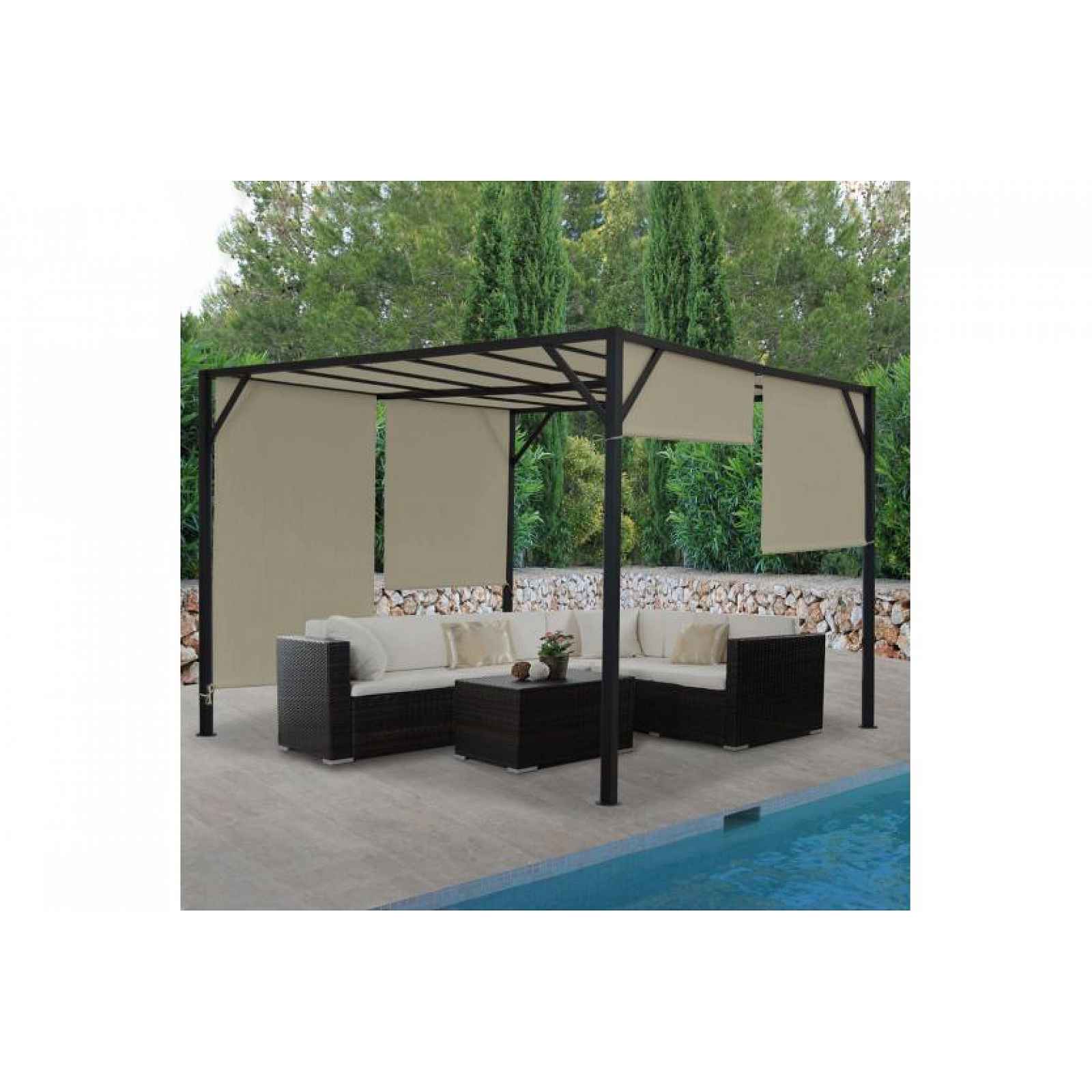 Pergola se stahovací střechou 4x4 m Dekorhome Šedohnědá taupe