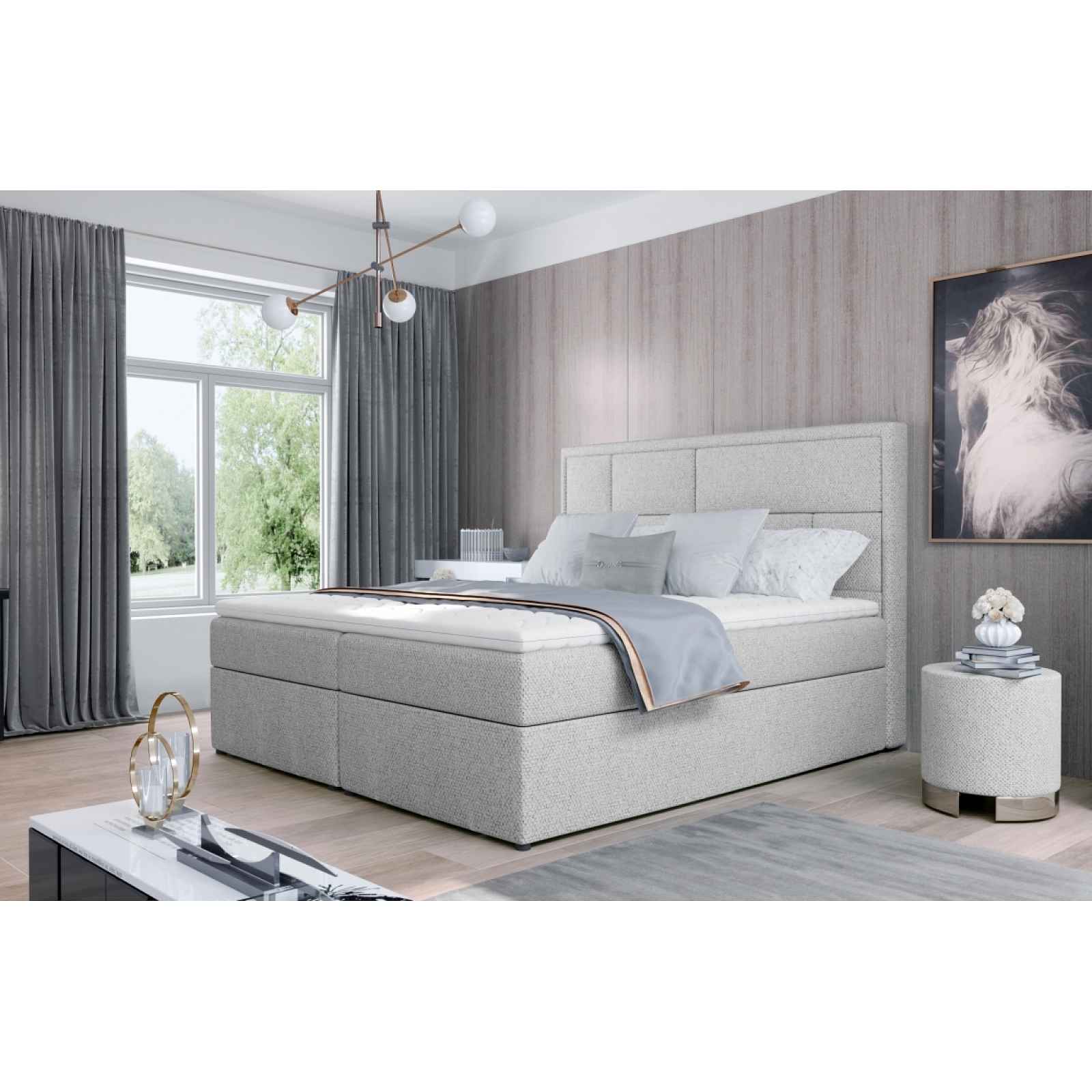 Boxspring BARBARIO 07 160x200, světle šedá látka