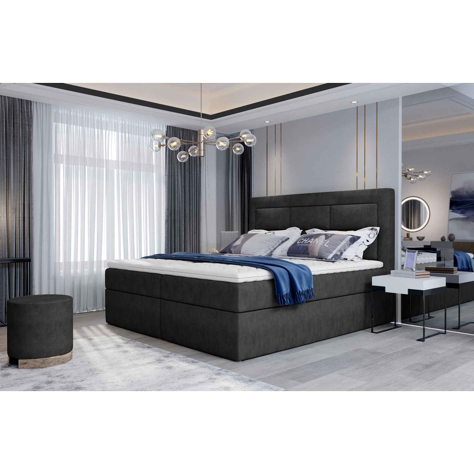 Boxspring KORBELA 06 180x200, tmavě šedá látka