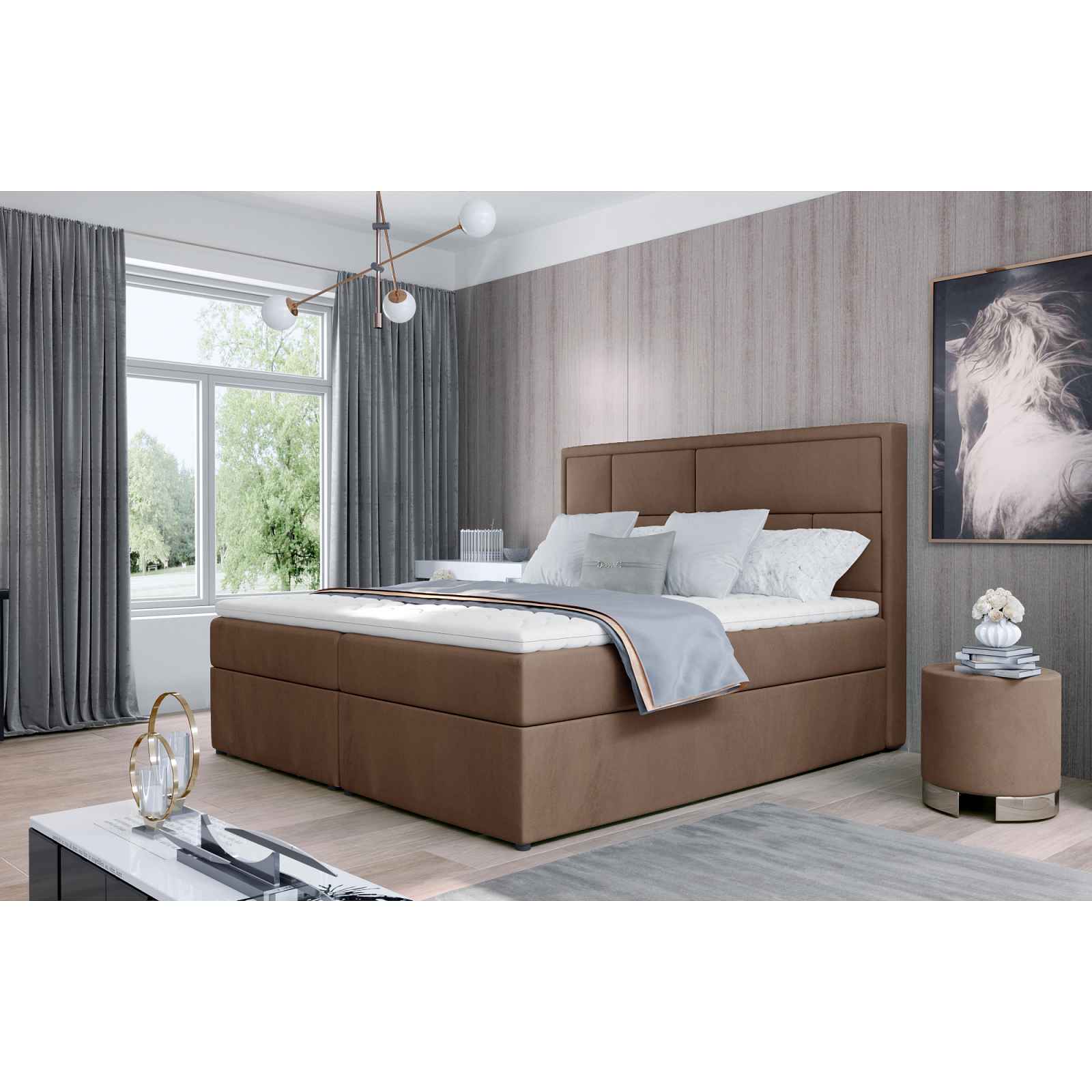 Boxspring BARBARIO 10 180x200, světle hnědá látka