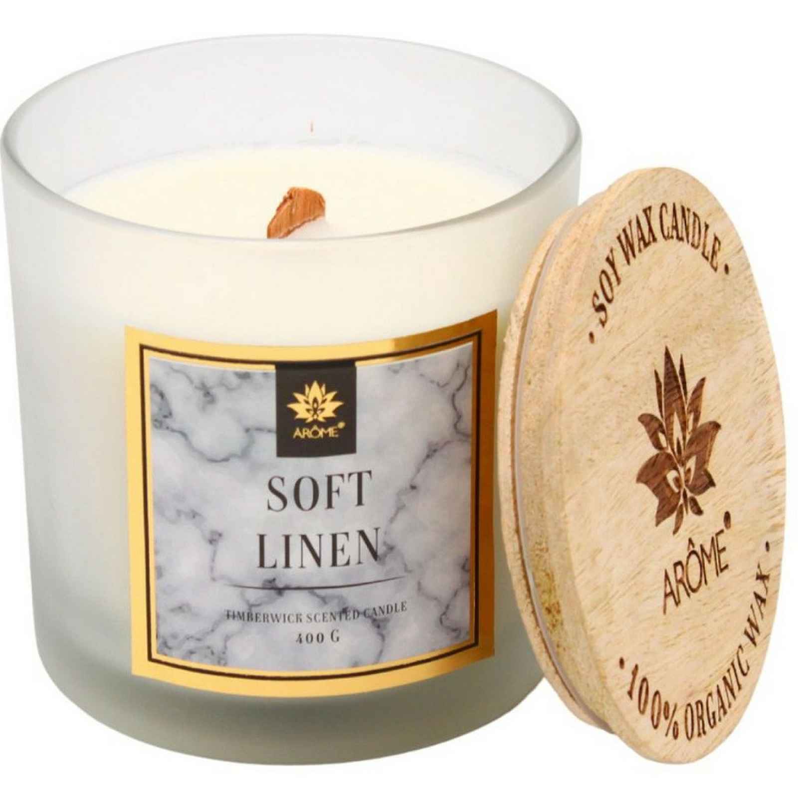 Arome Svíčka s dřevěným knotem Soft linen, 400 g