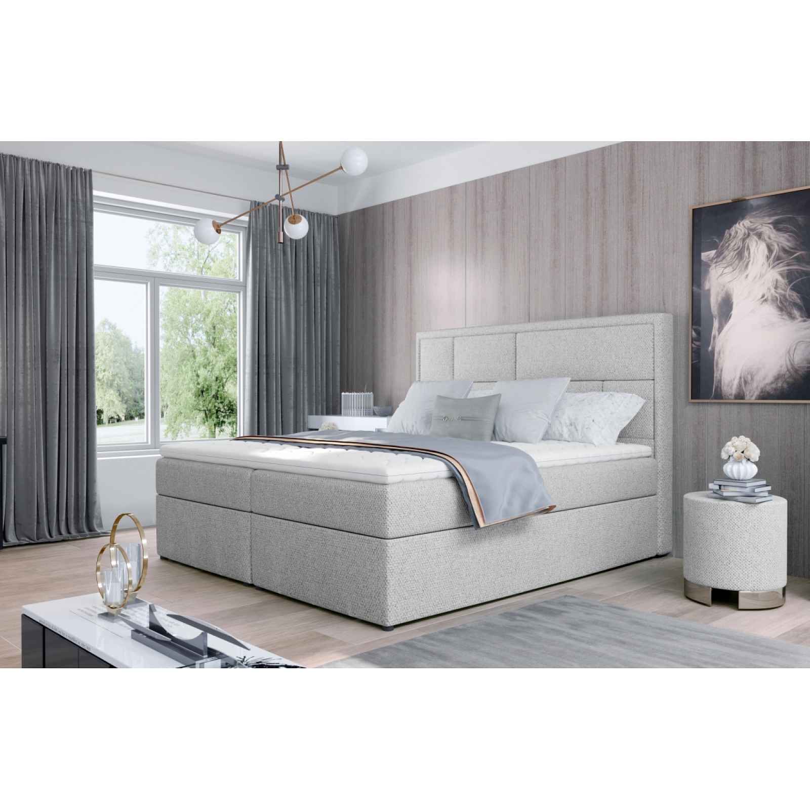 Boxspring BARBARIO 07 180x200, světle šedá látka