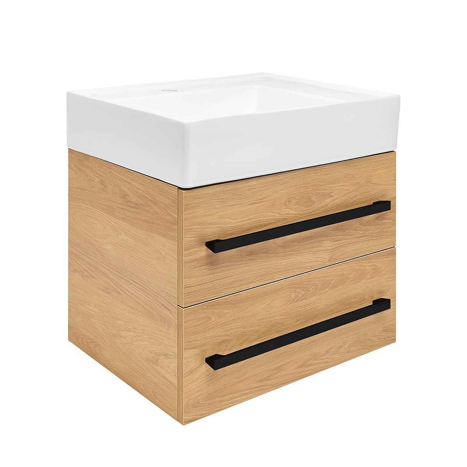 Koupelnová skříňka s umyvadlem a černou úchytkou SAT Cube Way 60x53x46 cm dub Hickory mat CUBE46C602DHSATCW