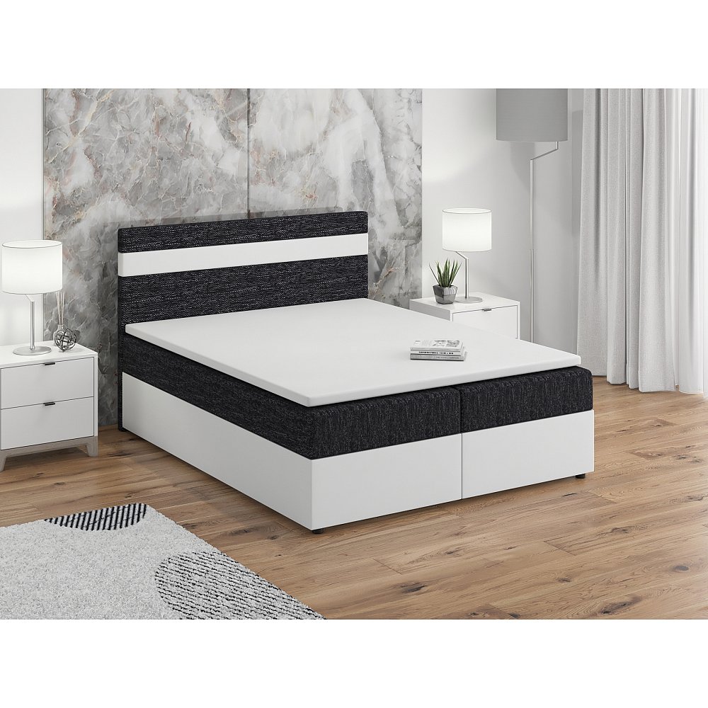 Postel boxspring MODENA 180x200 cm, černá látka/bílá ekokůže