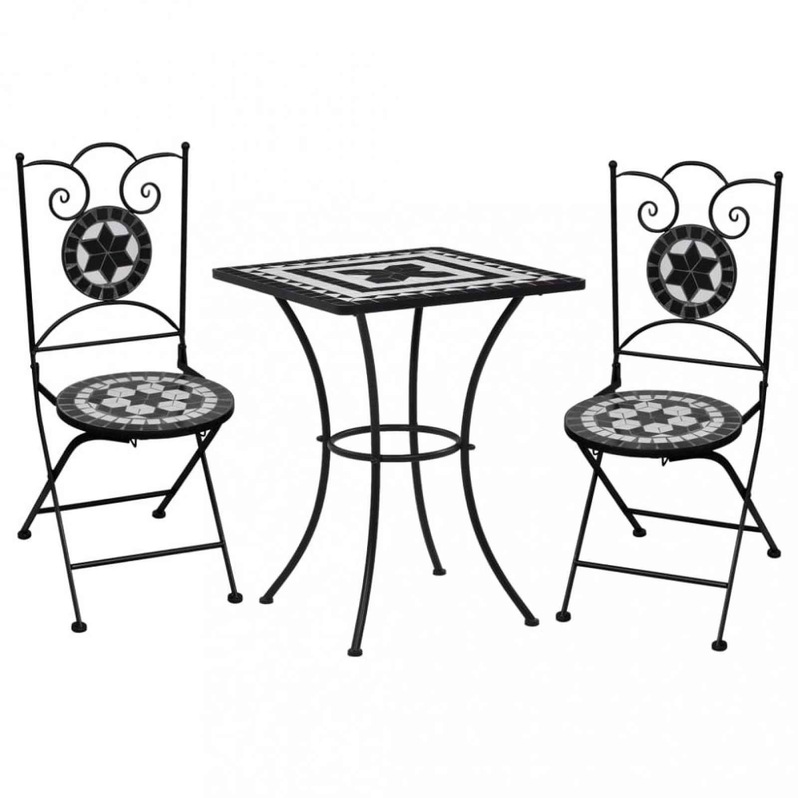 Mozaikový bistro set 3 ks Dekorhome Černá / bílá