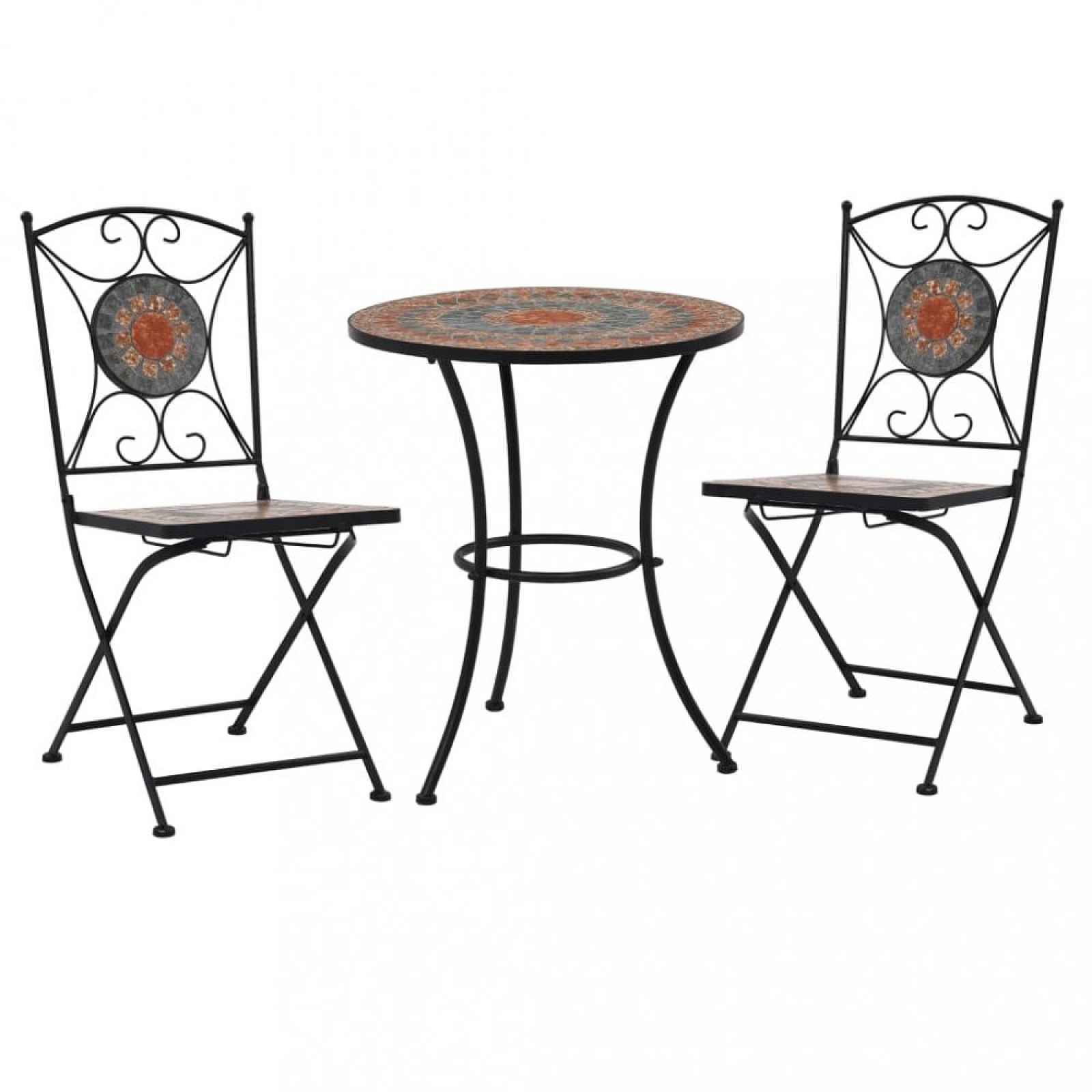 Mozaikový bistro set 3 ks keramika Dekorhome Šedá / oranžová