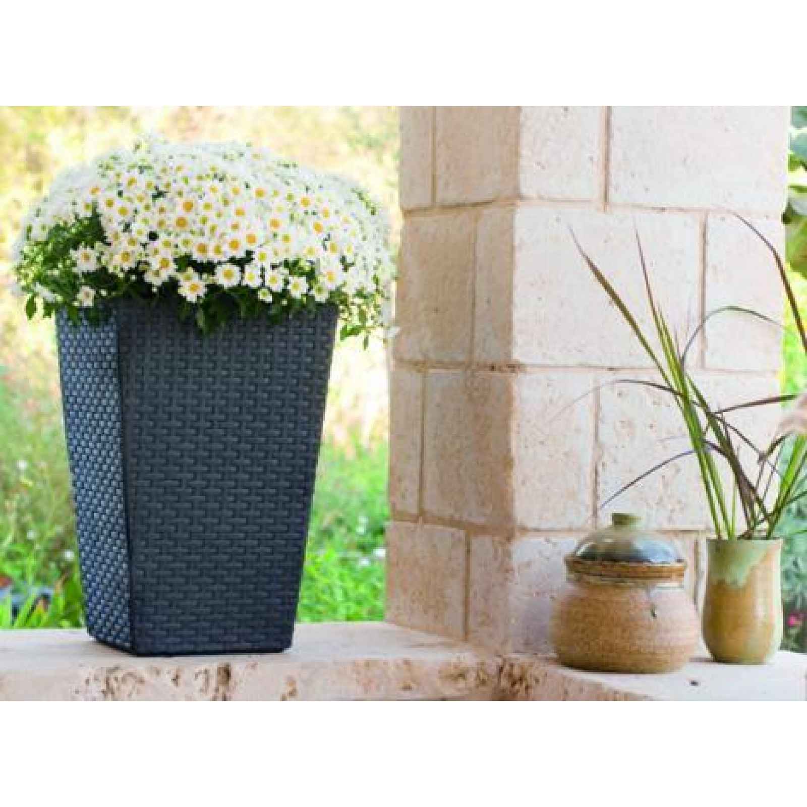 Květináč RATTAN PLANTER antracit Keter 29x29x44 cm