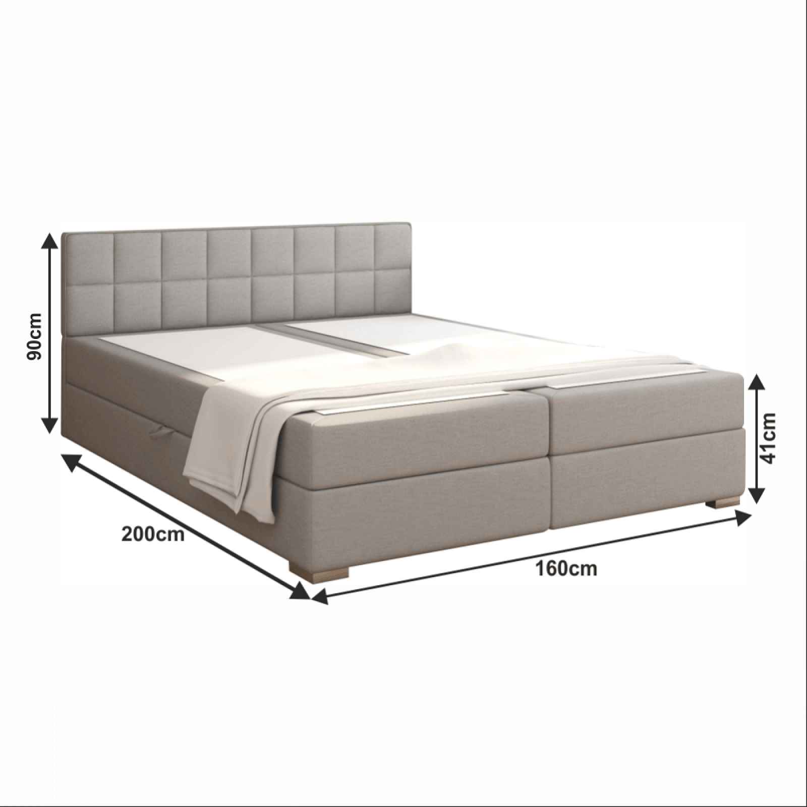 Boxspringová postel FERATA KOMFORT světle šedá Tempo Kondela 160 x 200 cm