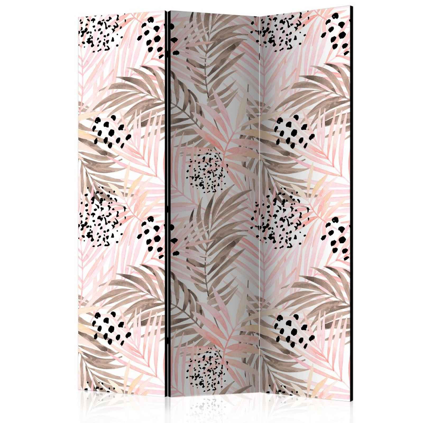 Paraván Pink Palm Leaves Dekorhome 135x172 cm (3-dílný)