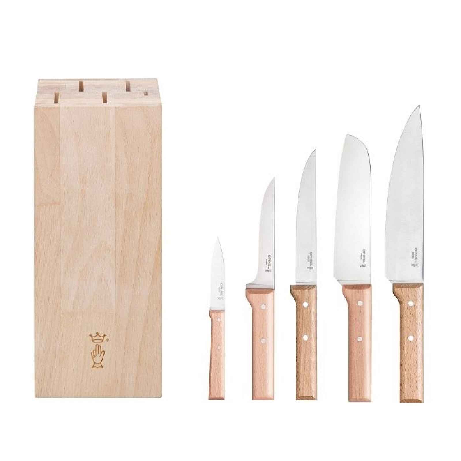 Opinel Blok s noži Parallele Meat, 5ks (kuchařský, Santoku, porcovací nůž, vykosťovací a nůž na zeleninu)) 002403