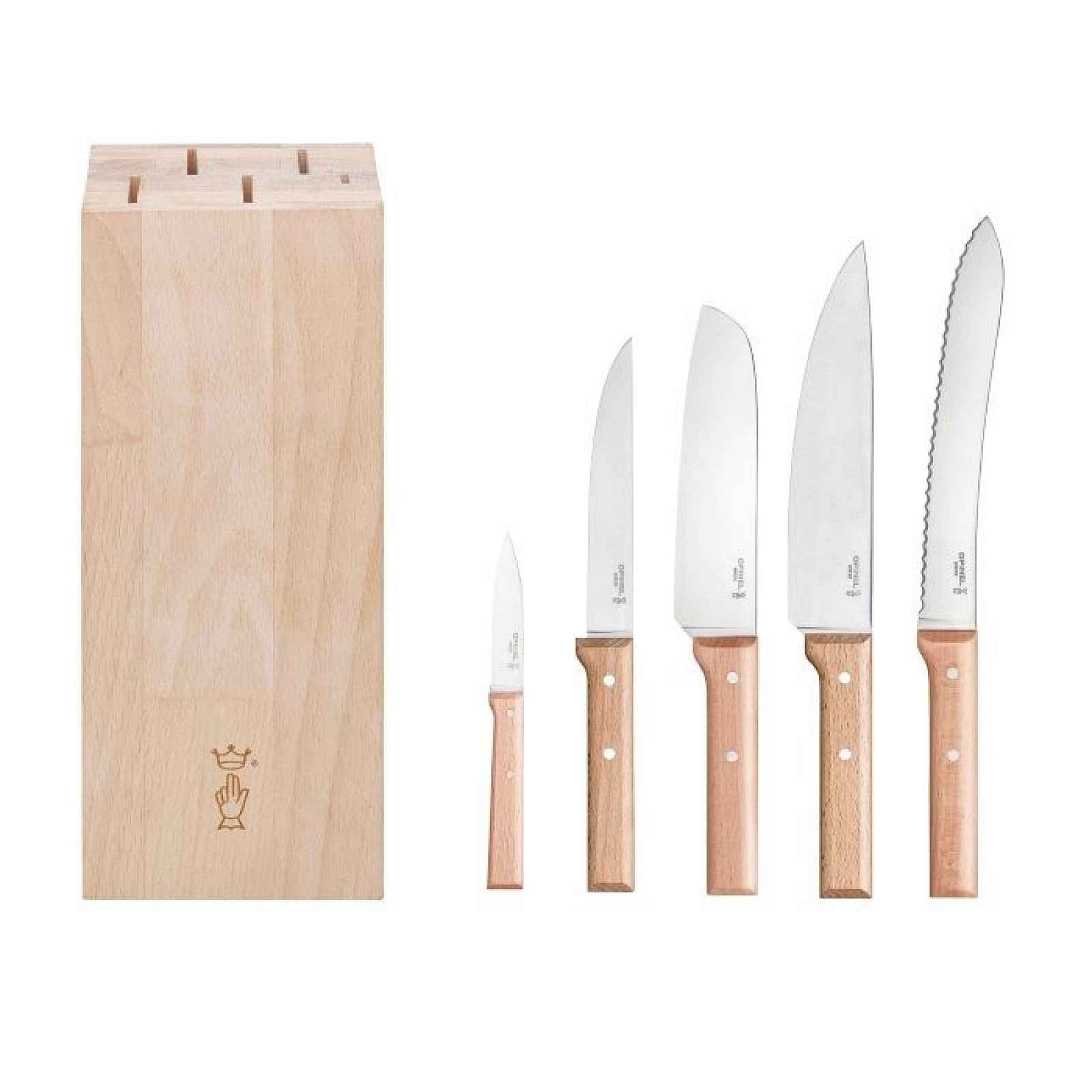 Opinel Blok s noži Parallele Bread, 5ks (kuchařský, Santoku, nůž na chléb, porcovací nůž, nůž na maso) 002402