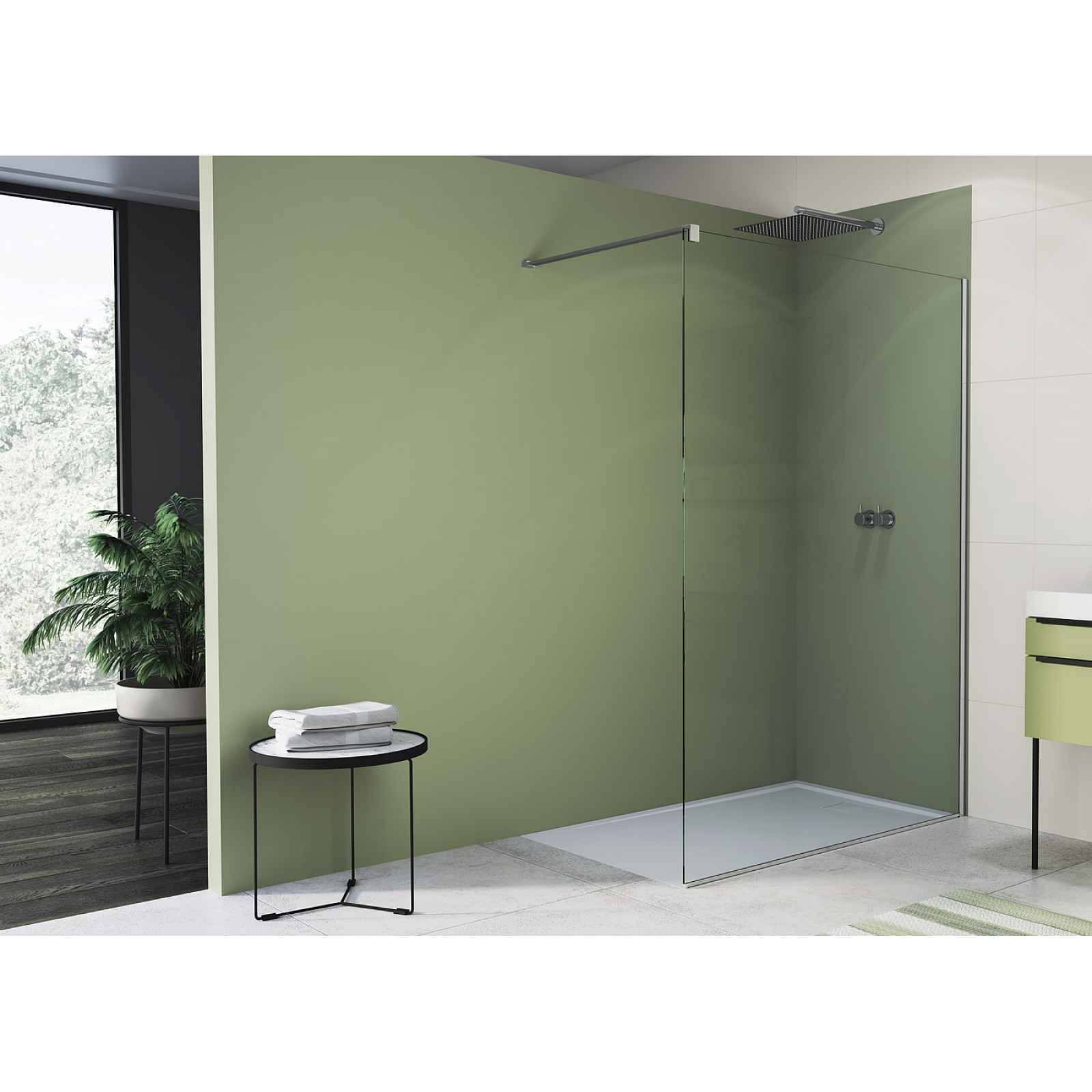 Stěna pevná SanSwiss Walk-In Easy STR4P 1200 mm Aluchrom/čiré sklo