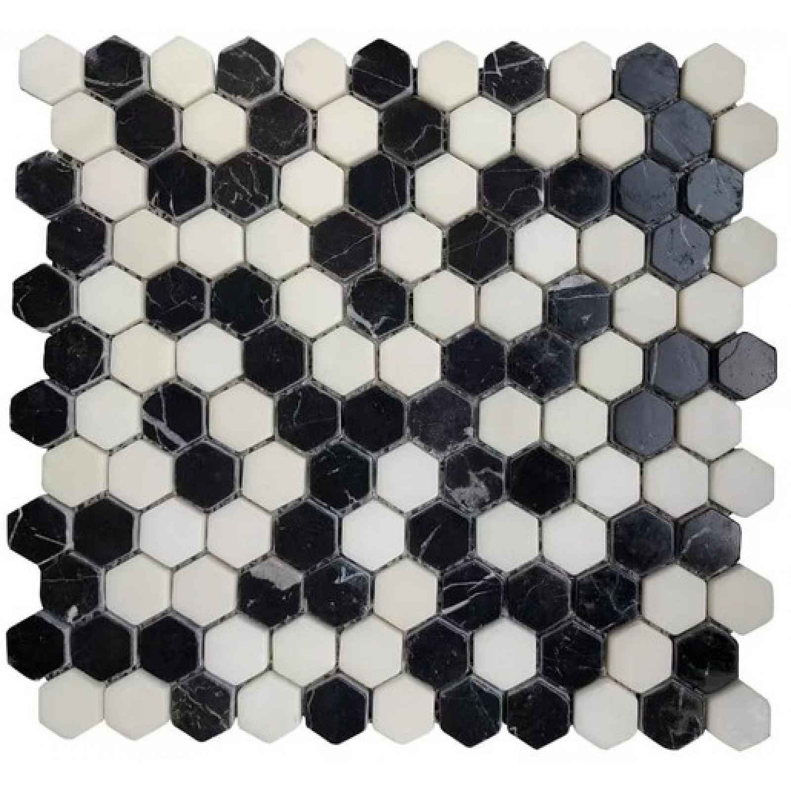 Kamenná mozaika Premium Mosaic Stone černobílá 28x30 cm mat STMOSHEXW (bal.0,910 m2)