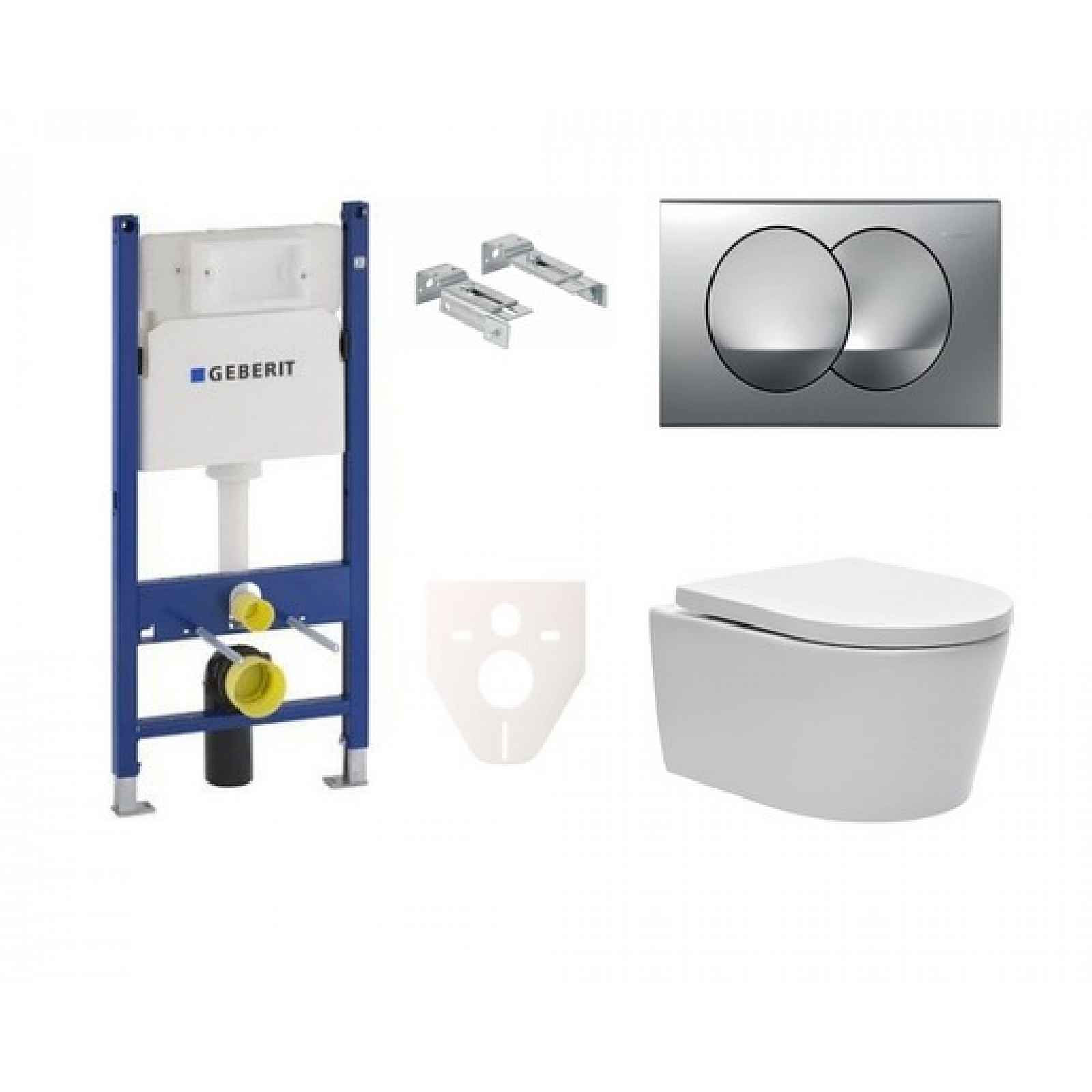 Závěsný set WC SAT Brevis, nádržka Geberit Duofix, tlačítko chrom mat SIKOGES7W72S