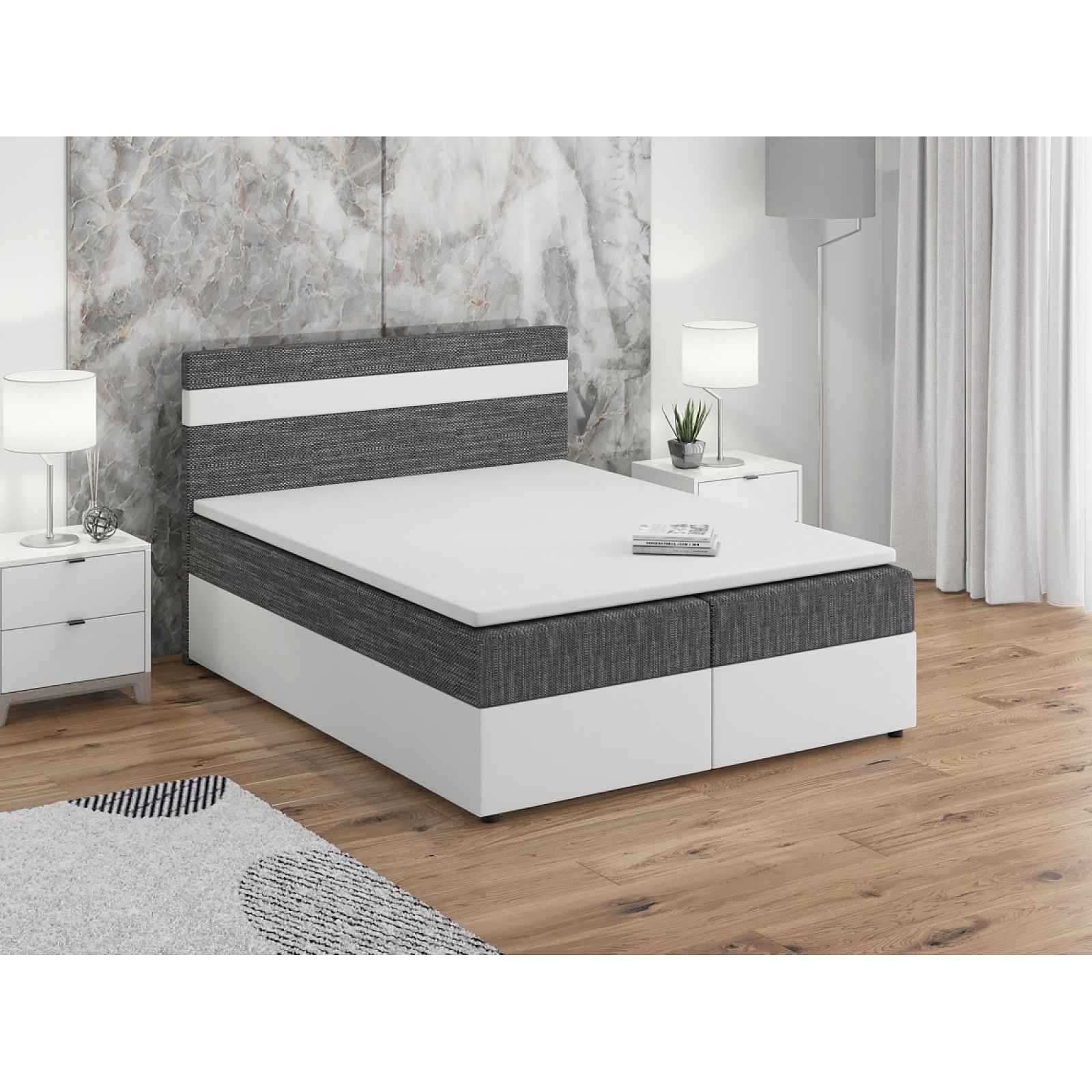 Postel boxspring MODENA 180x200 cm, šedá látka/bílá ekokůže