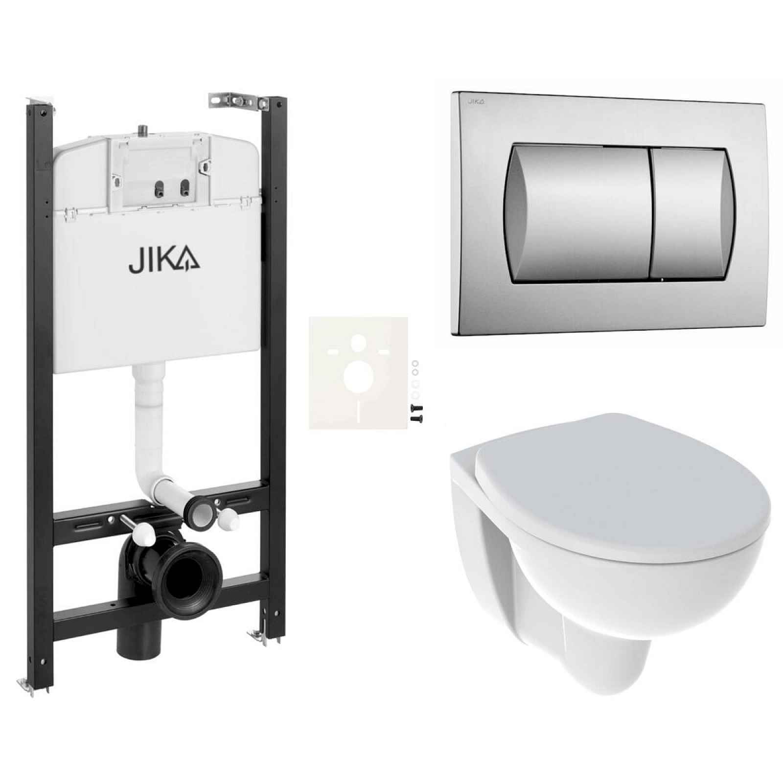 Závěsný set WC Esedra Aquablade, nádržka JIKA do sádrokartonu, tlačítko chrom mat SIKOJSI3