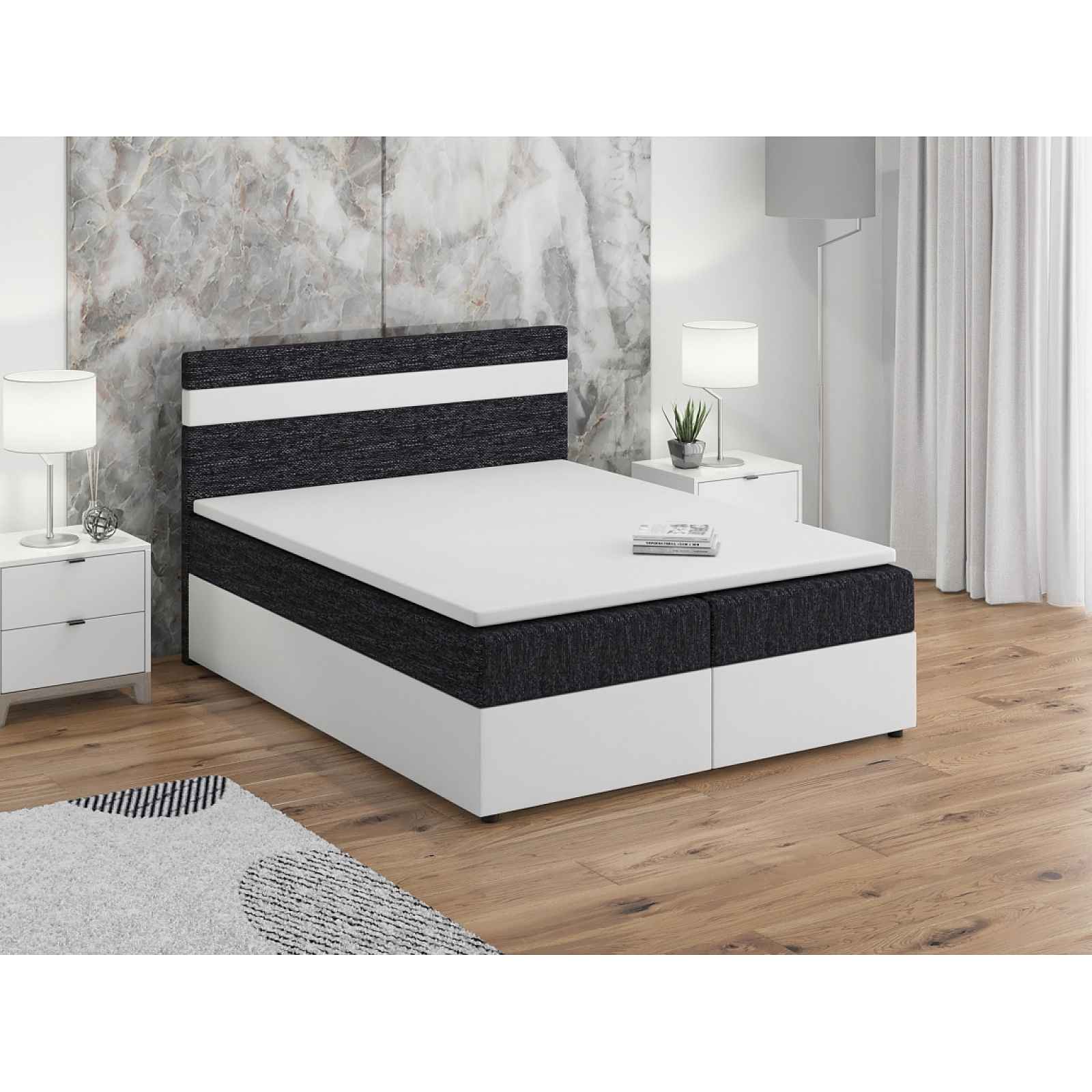 Postel boxspring MODENA 160x200 cm, černá látka/bílá ekokůže