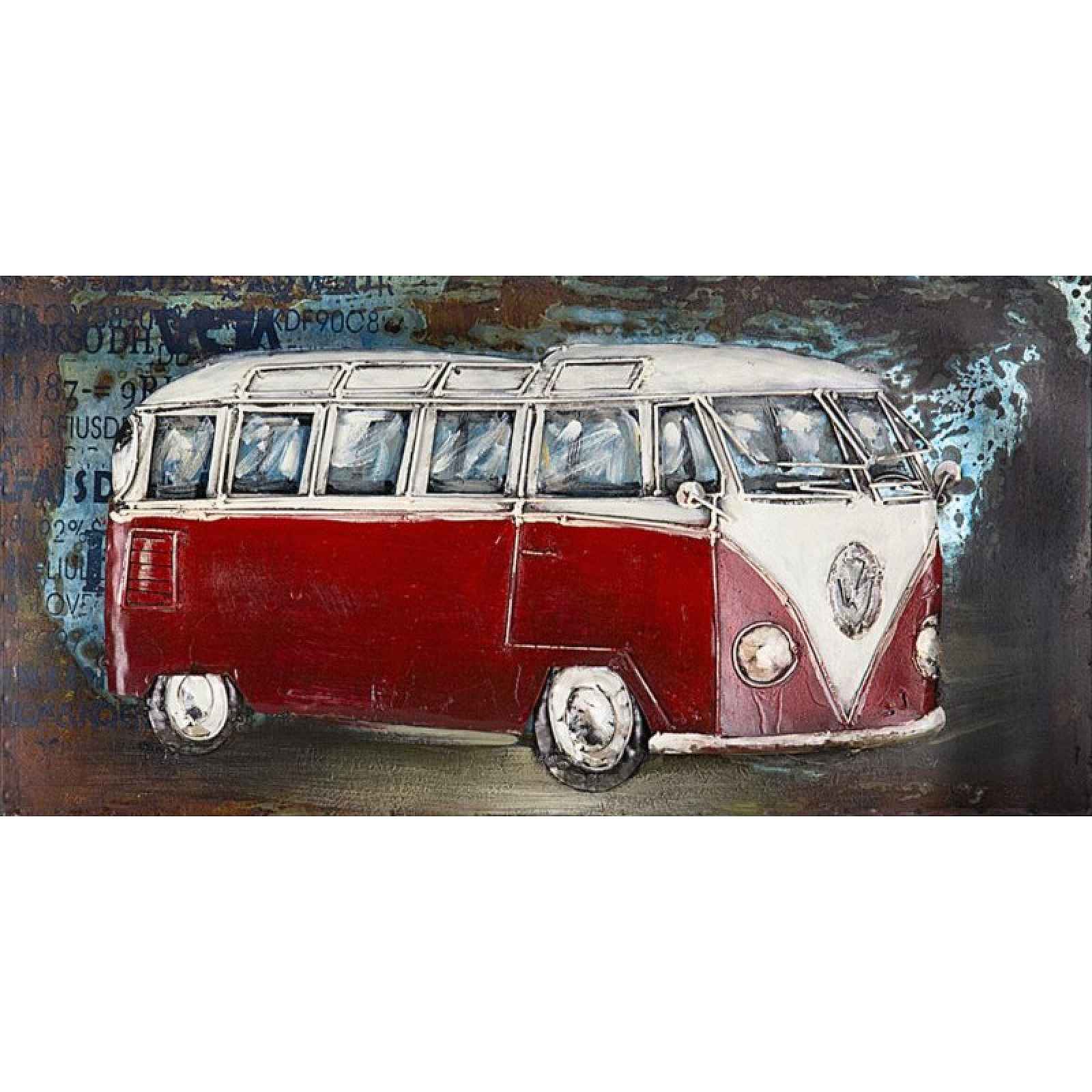 Kovový obraz na zeď Červený Volkswagen 80x40 cm, vintage