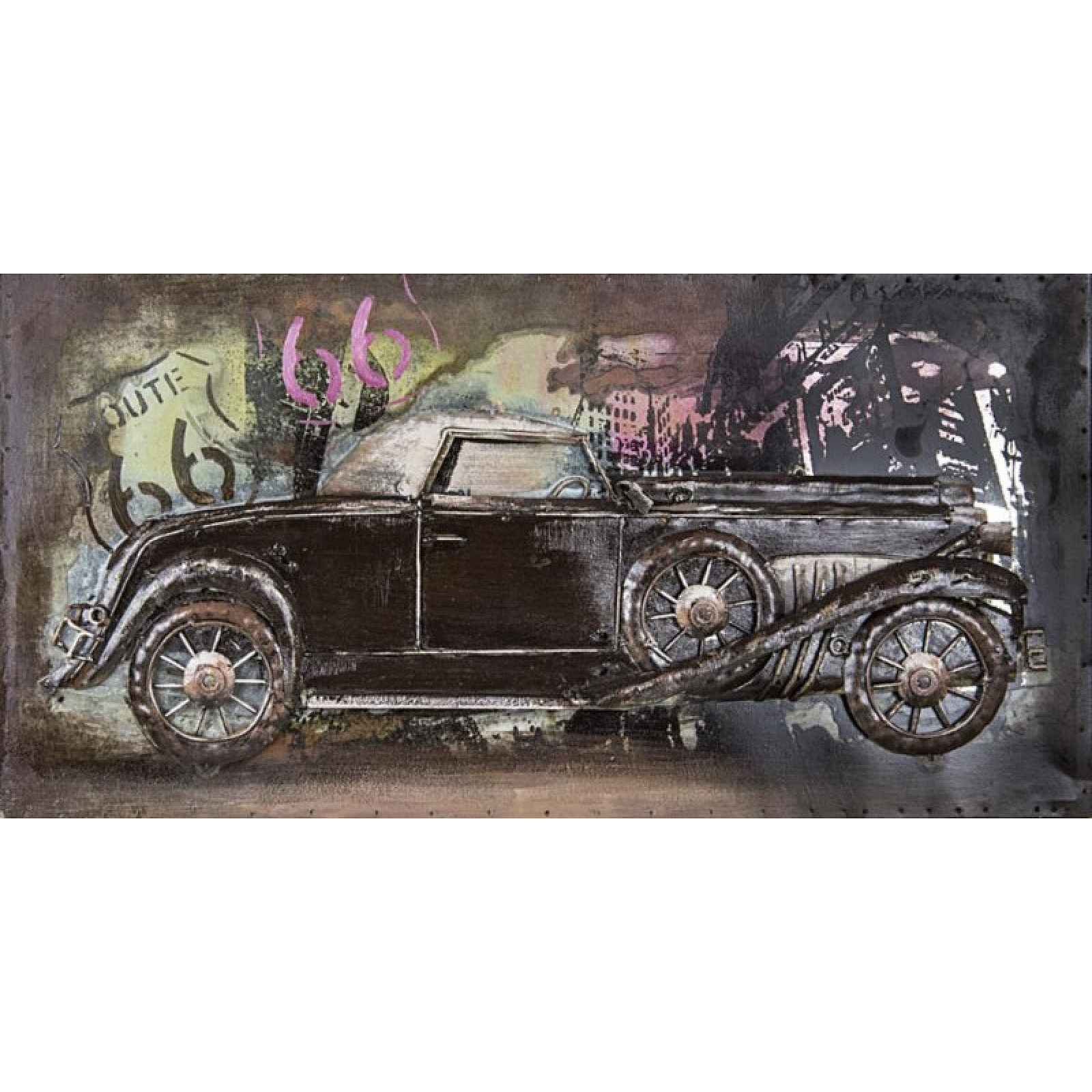 Kovový obraz na zeď Auto veterán 80x40 cm, vintage