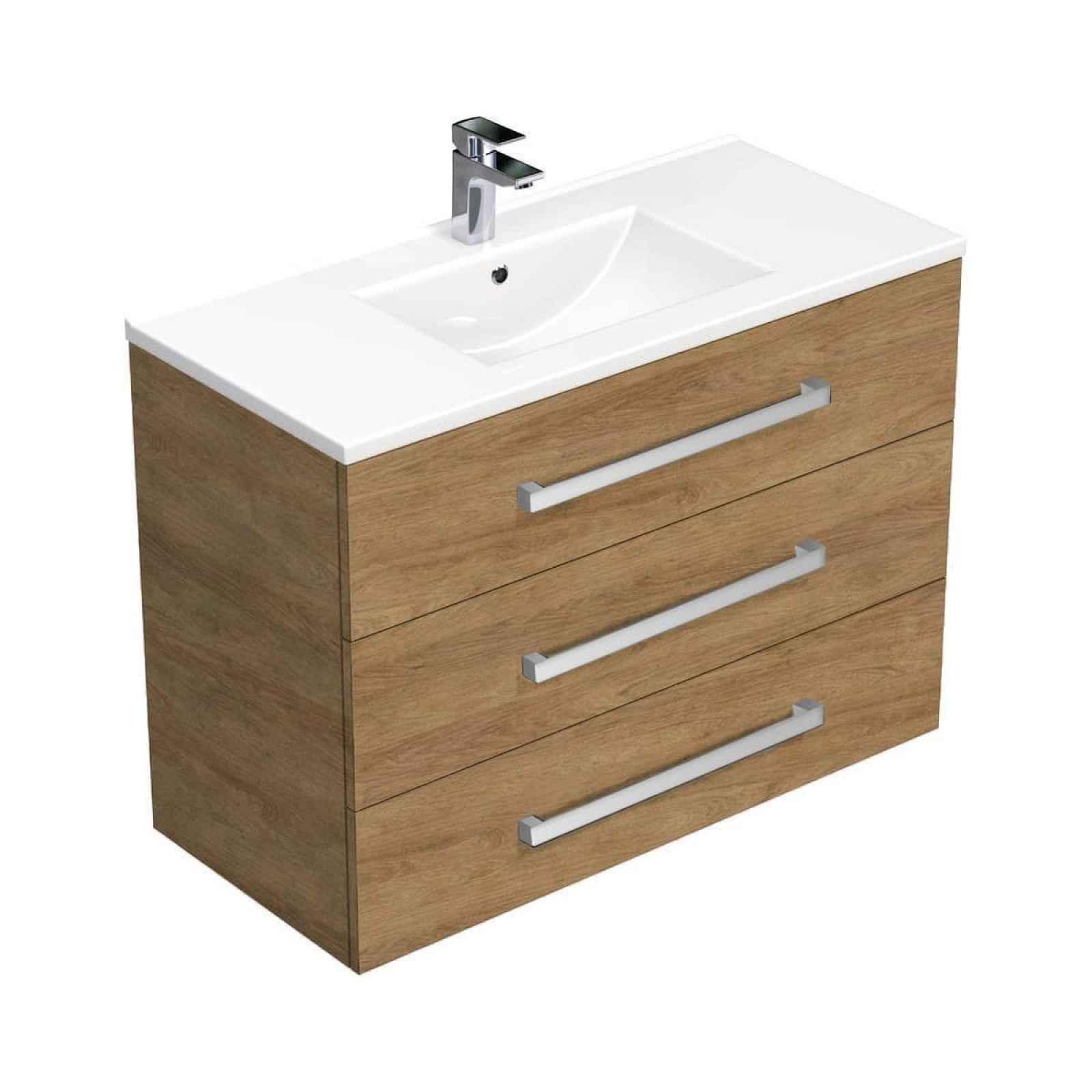 Koupelnová skříňka s umyvadlem SAT Cube Way 100x71x46 cm dub Hickory CUBE461003DHMOD