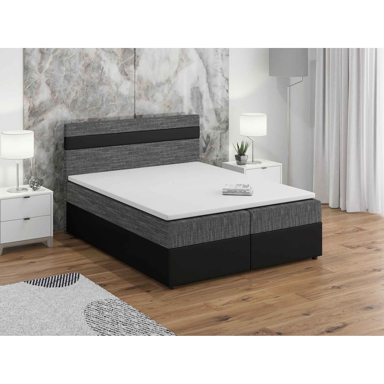 Postel boxspring MODENA 180x200 cm, šedá látka/černá ekokůže