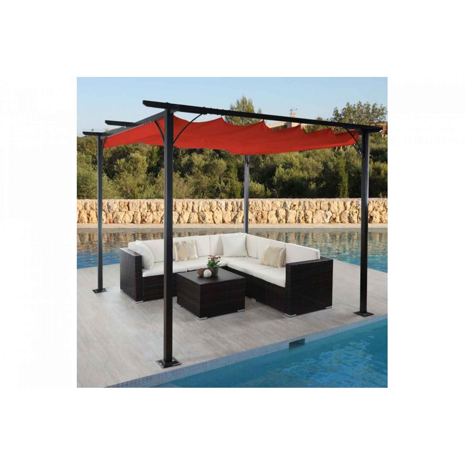 Pergola se stahovací střechou 3,5x3,5 m Dekorhome Cihlová