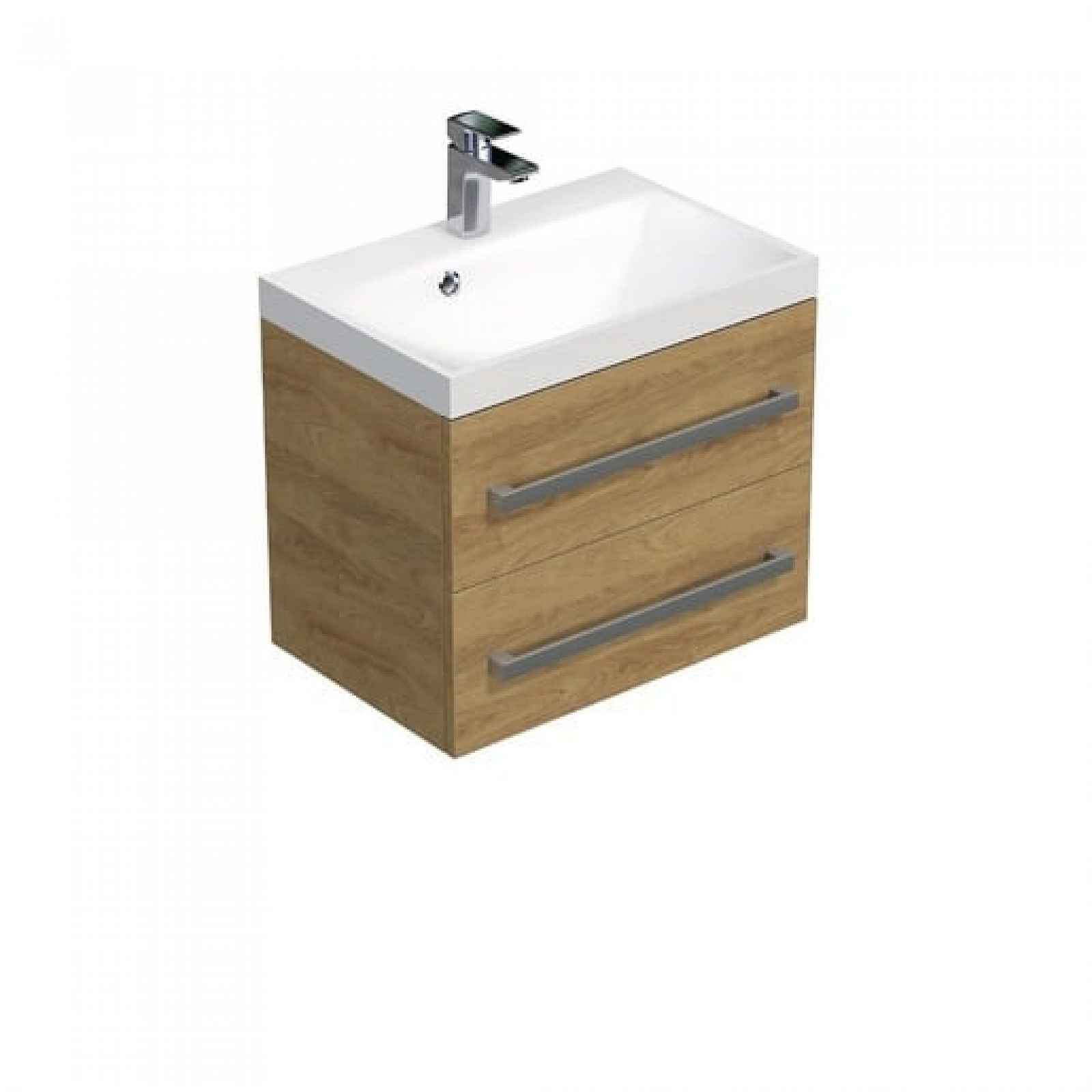 Koupelnová skříňka s chromovými úchyty a umyvadlem SAT Cube Way 60x47,5x40 cm dub Hickory mat CUBE260ZDH