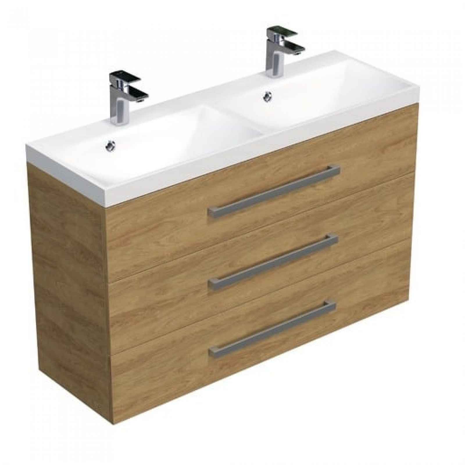 Koupelnová skříňka s chromovými úchyty a umyvadlem SAT Cube Way 120x71x40 cm dub Hickory mat CUBE21203DH