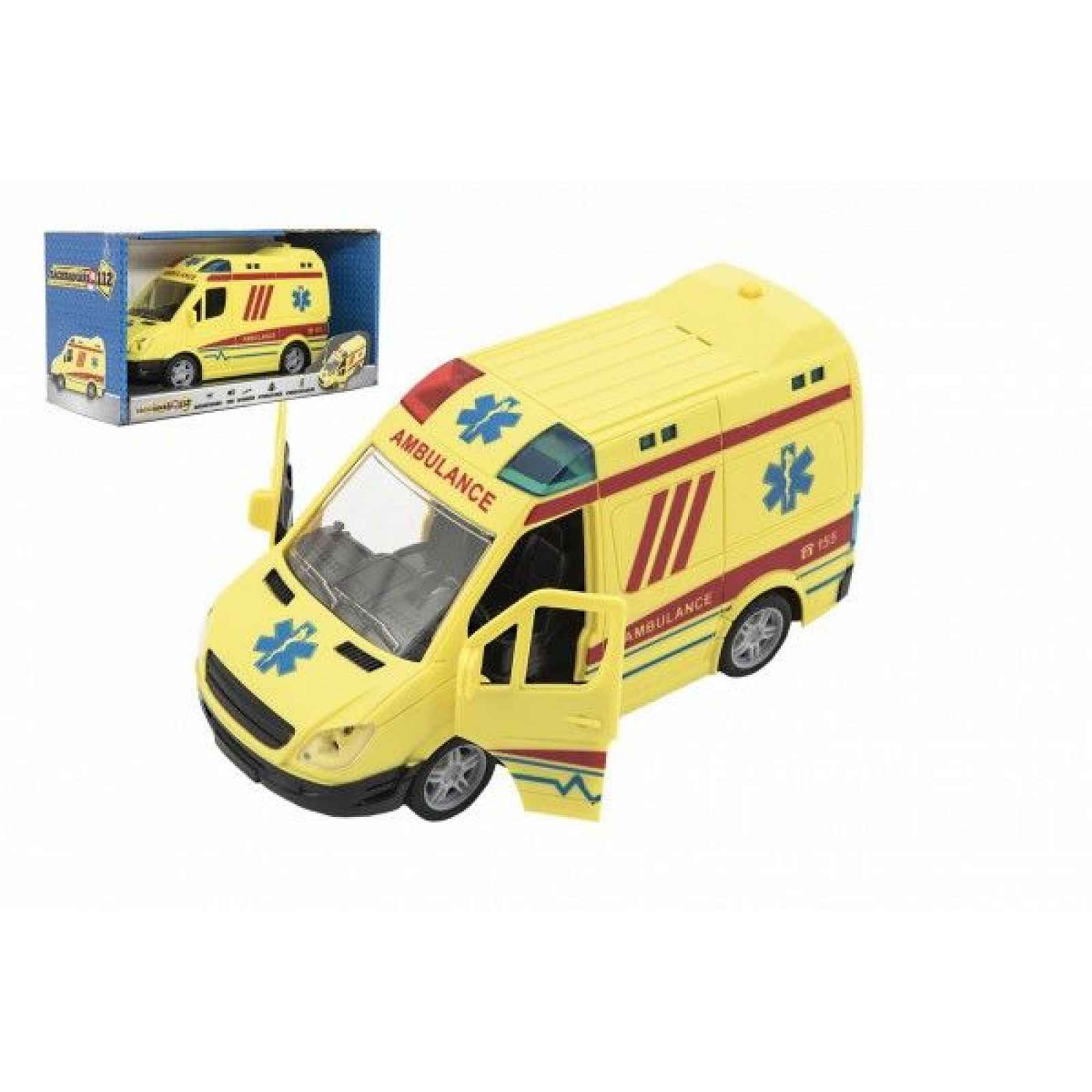 Teddies Auto ambulance plast 20cm na setrvačník na baterie se zvukem se světlem