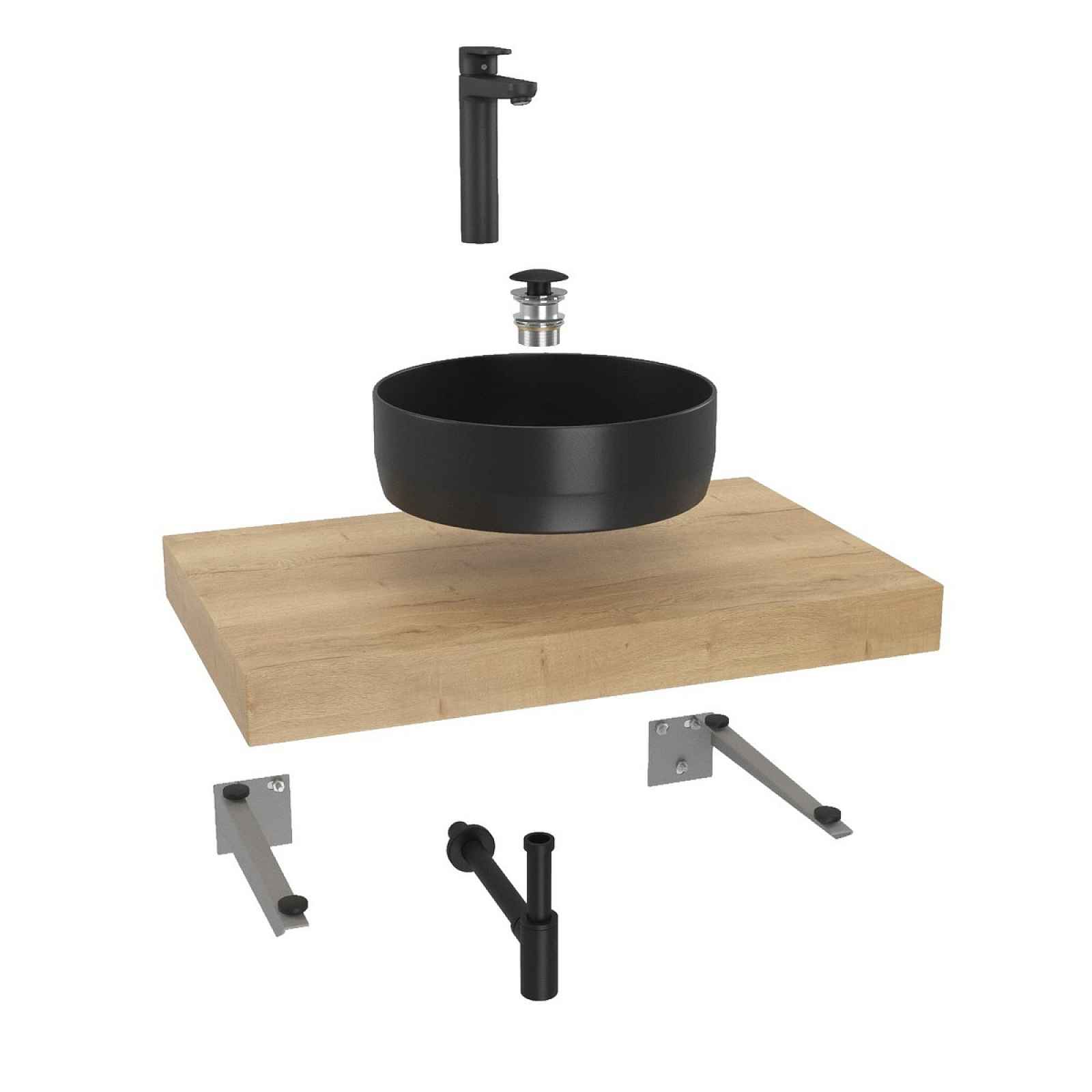 Cenově zvýhodněný koupelnový set Hansgrohe s deskou pod umyvadlo Dolce 80x8x50 cm dub halifax KSETDO10