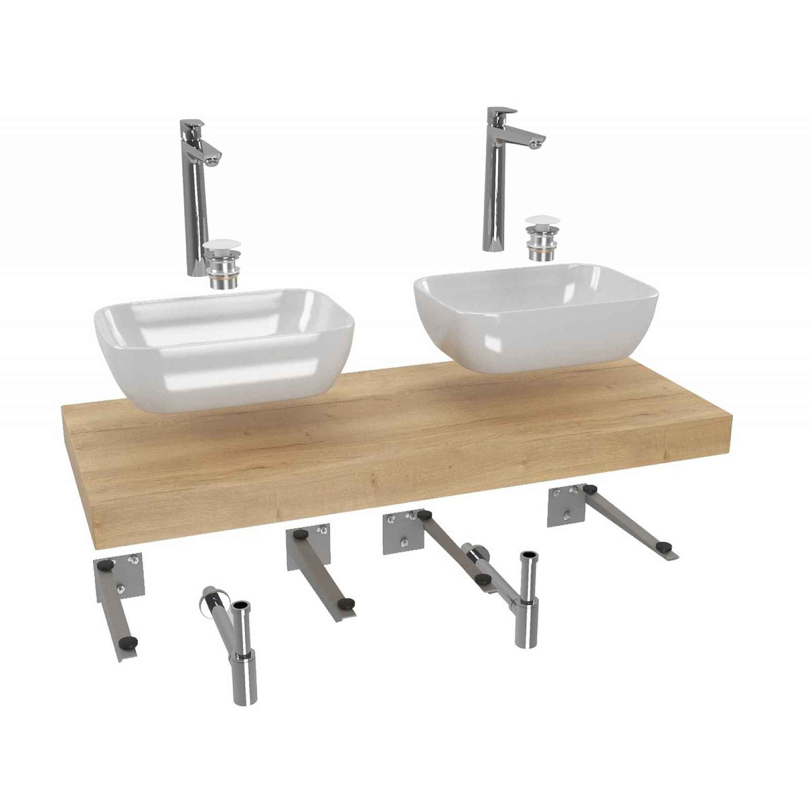 Cenově zvýhodněný koupelnový set Hansgrohe s deskou pod umyvadlo Dolce 120x8x50 cm dub halifax KSETDO18