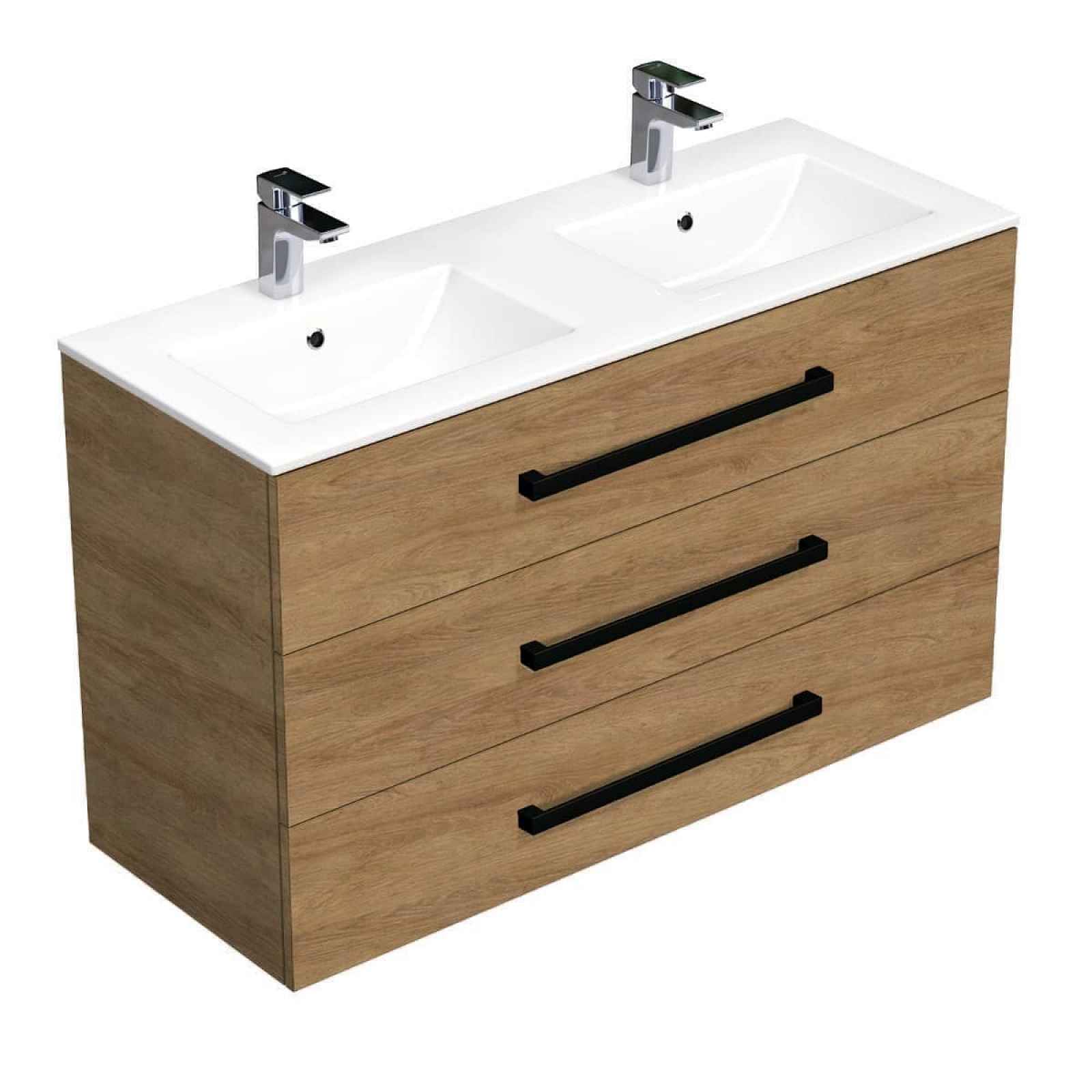 Koupelnová skříňka s černou úchytkou a umyvadlem SAT Cube Way 120x71x46 cm dub Hickory mat CUBE46C1203DHMOD