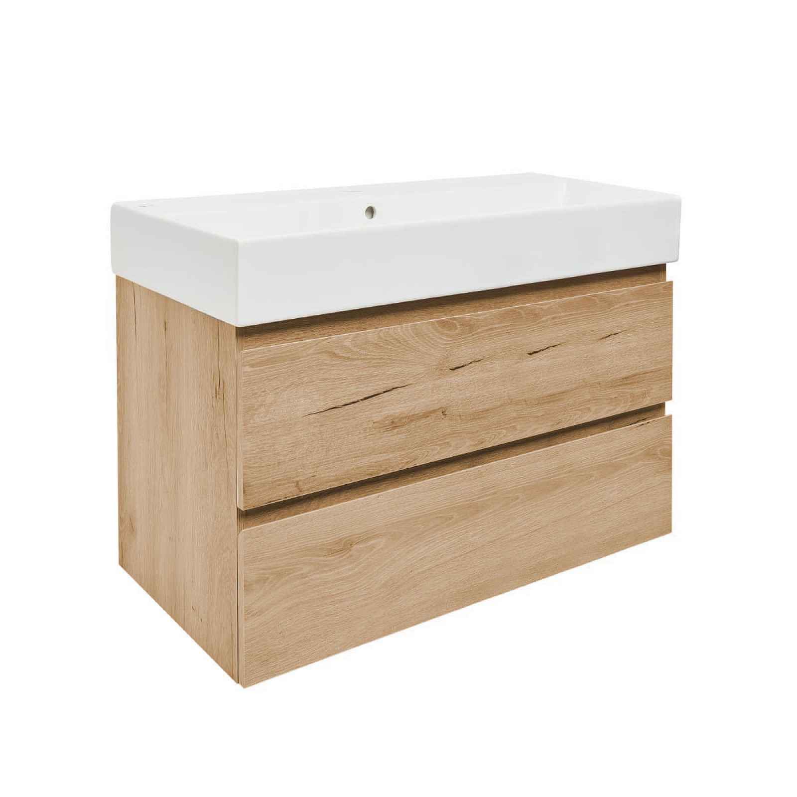 Koupelnová skříňka 2 zásuvková s umyvadlem SAT B-Way 99x50x45 cm dub mat BWAY2100OAKU2BI