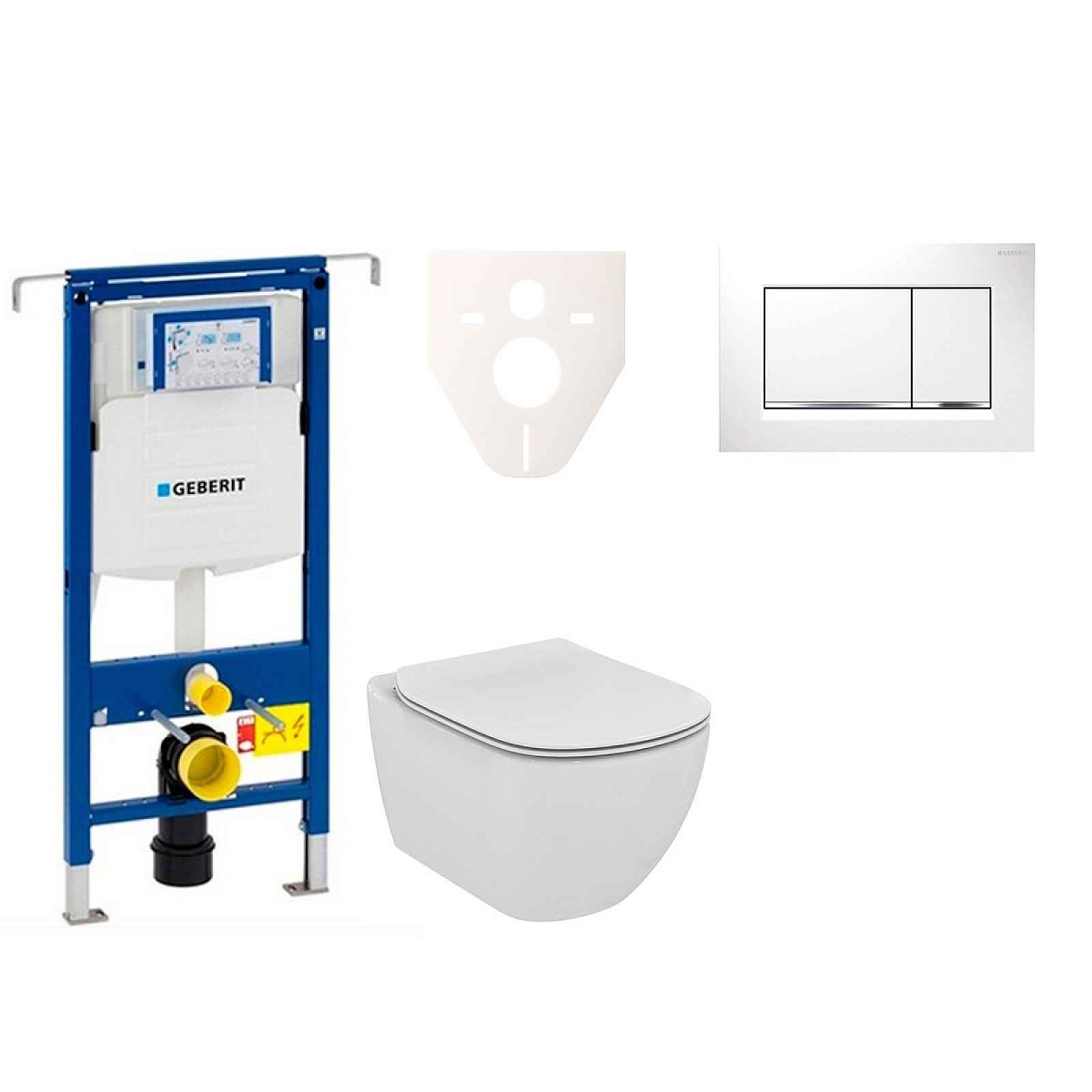 Závěsný set WC TESI Rimless + modul Geberit Duofix Speciál s tlačítkem Sigma 30 (bílá/chrom lesk) 111.355.00.5 NE5