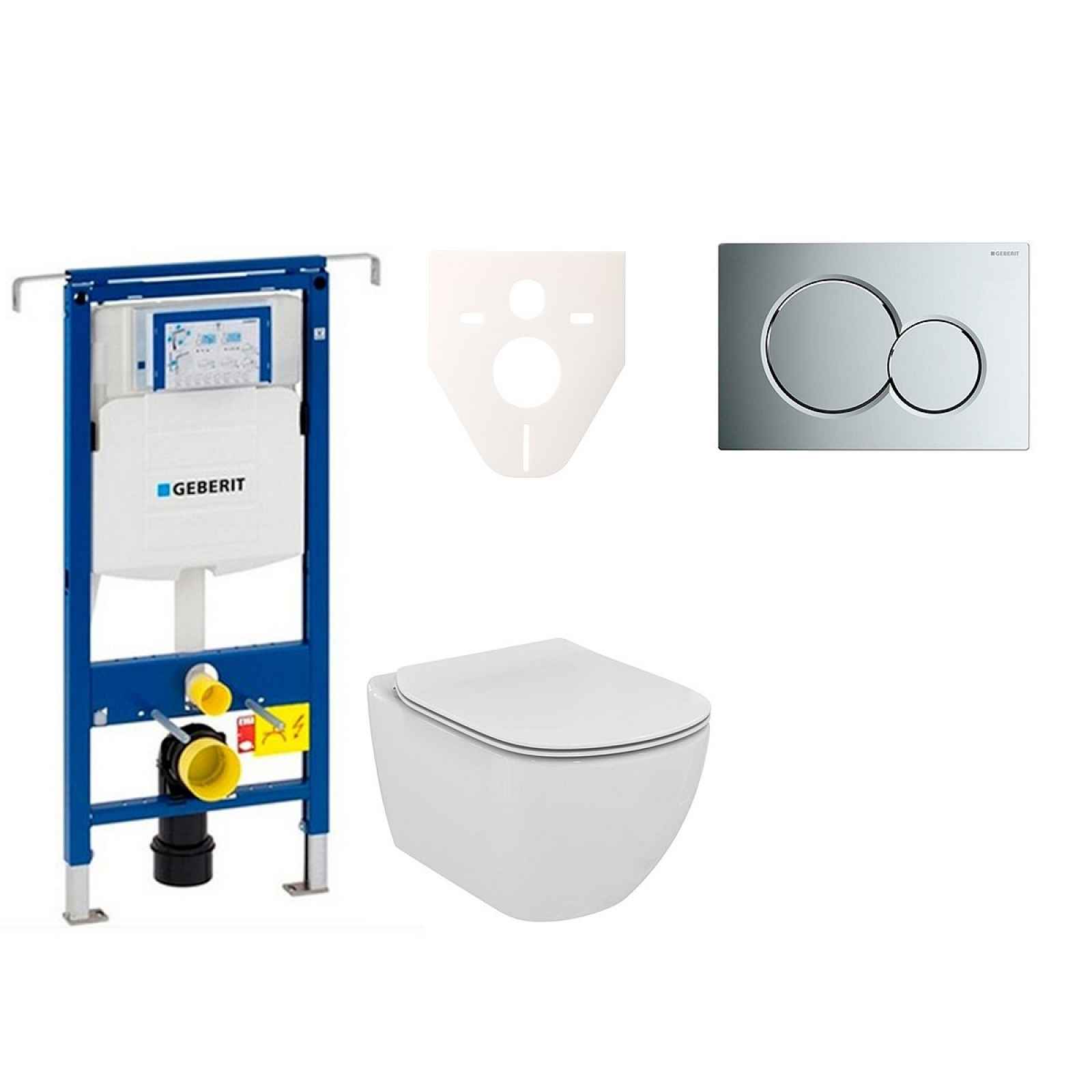 Závěsný set WC TESI Rimless + modul Geberit Duofix Speciál s tlačítkem Sigma 01 chrom 111.355.00.5 NE2