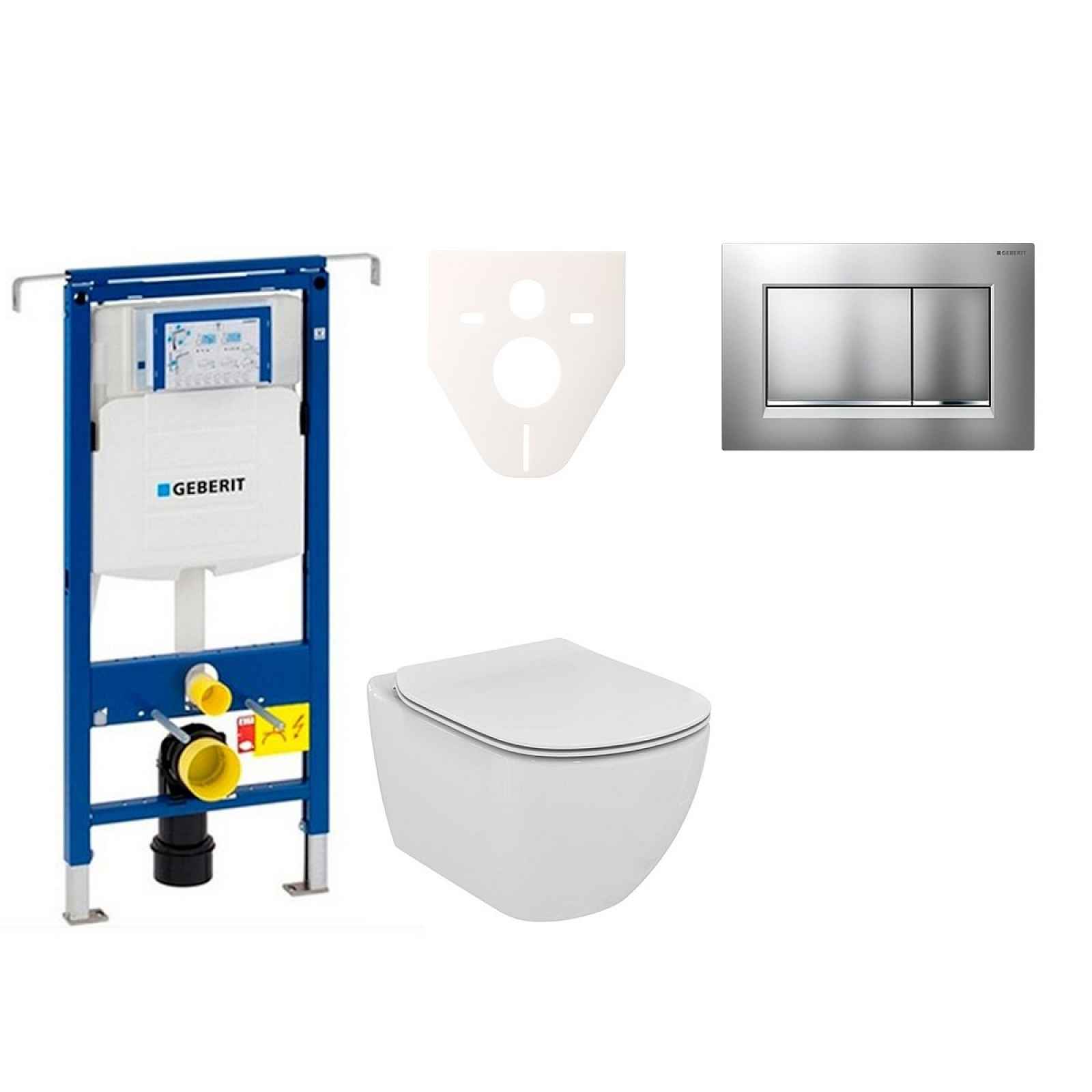 Závěsný set WC TESI Rimless + modul Geberit Duofix Speciál s tlačítkem Sigma 30 (chrom mat/lesk 111.355.00.5 NE7