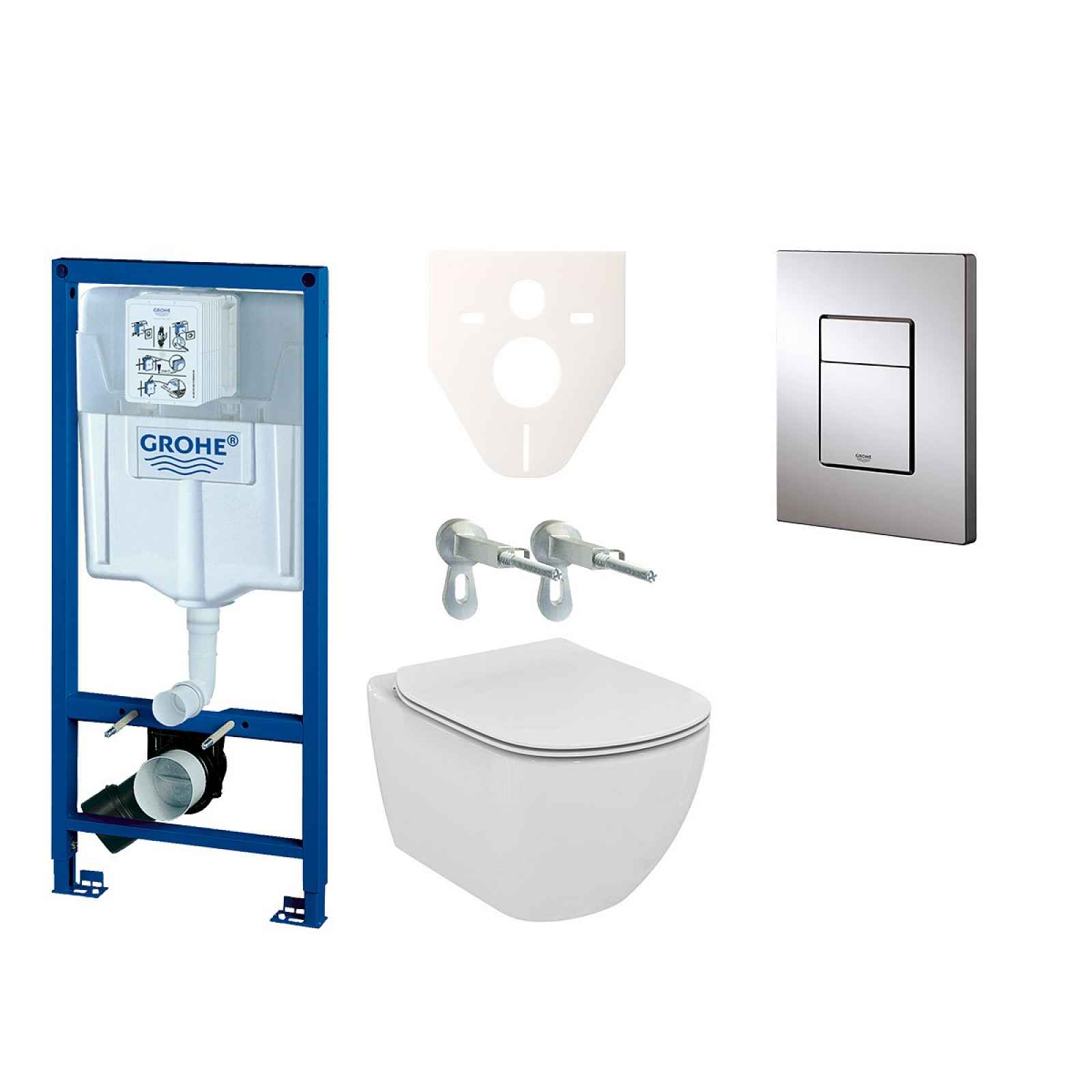 Závěsný set WC TESI Rimless + modul Grohe Rapid SL s tlačítkem Grohe Cosmo (chrom) 38528SET-KE