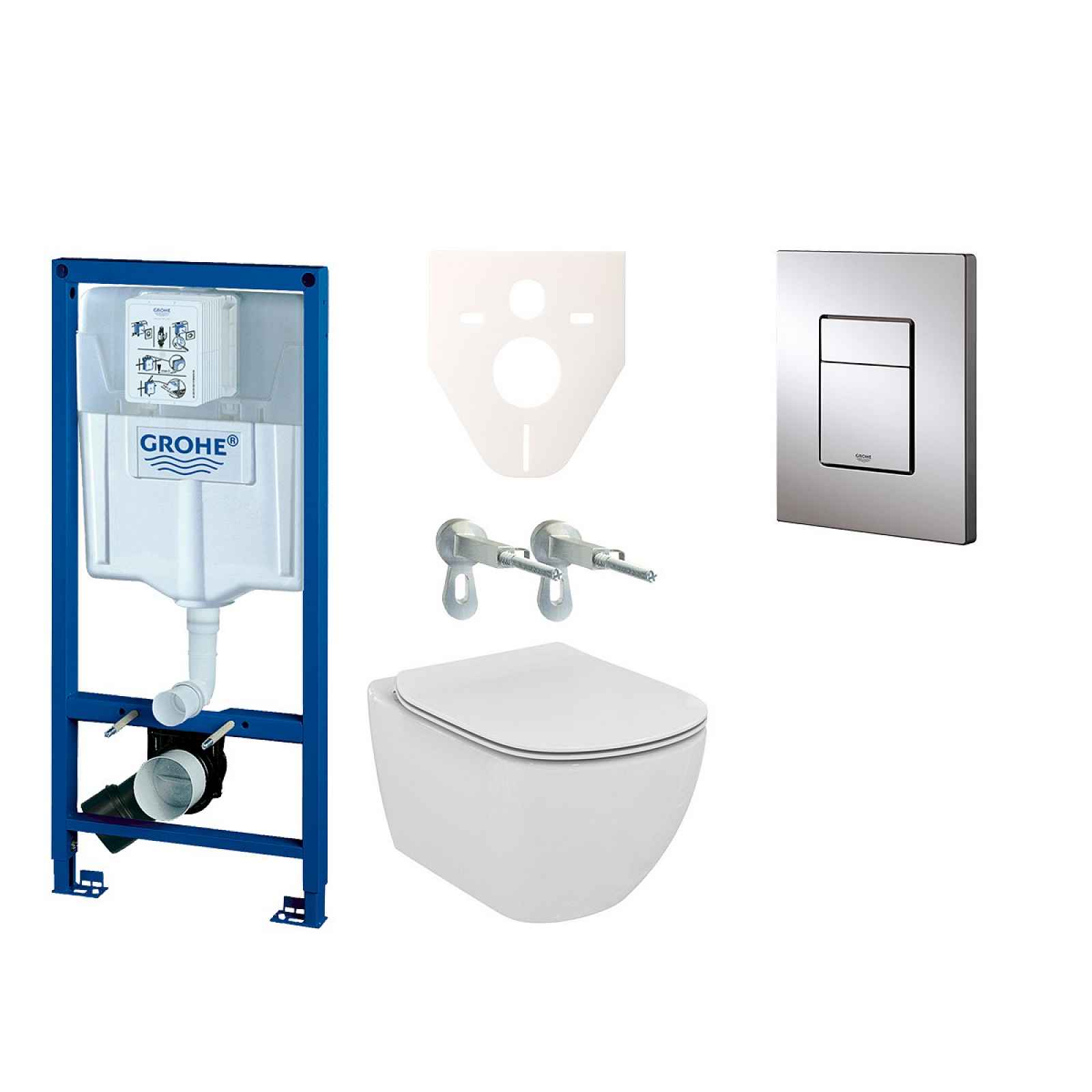 Závěsný set WC Ideal Standard Tesi + modul Grohe Rapid SL s tlačítkem Grohe Cosmo (chrom) 38528SET-KF