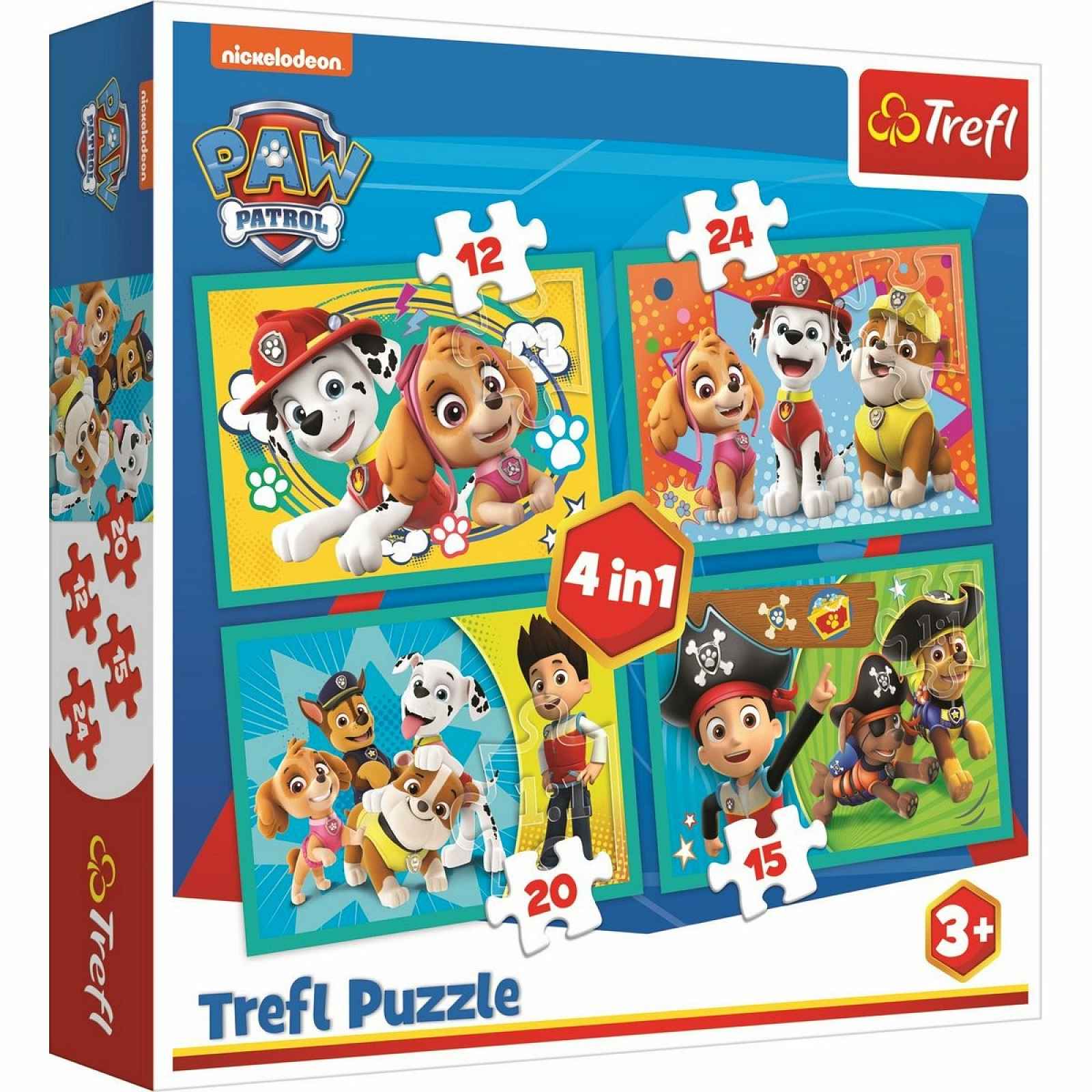 Trefl Puzzle Tlapková patrola Šťastný tým 4v1 12, 15, 20, 24 dílků