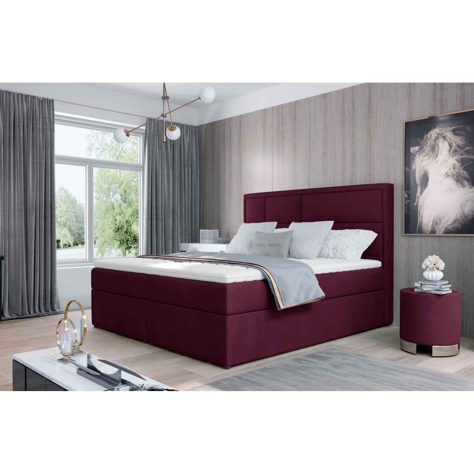 Boxspring BARBARIO 17 180x200, vínově červená látka