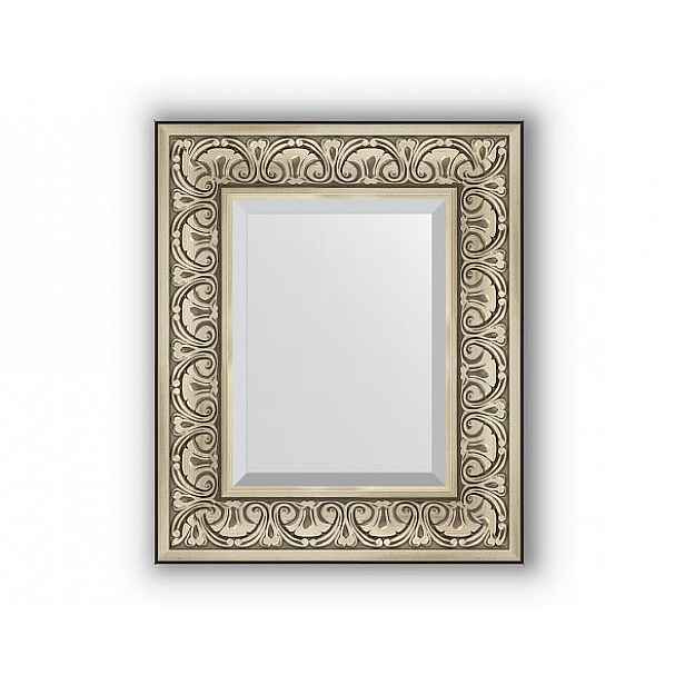 Zrcadlo s fazetou, stříbrný barokní ornament BY 3372 50x60 cm