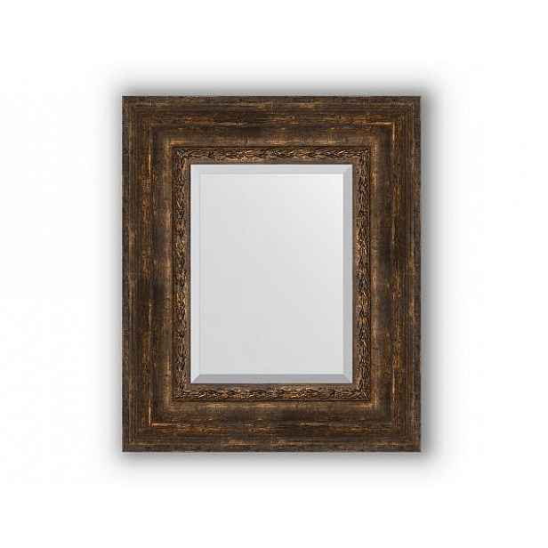 Zrcadlo s fazetou v rámu, patinovaný dřevěný ornament BY 3378 52x62 cm