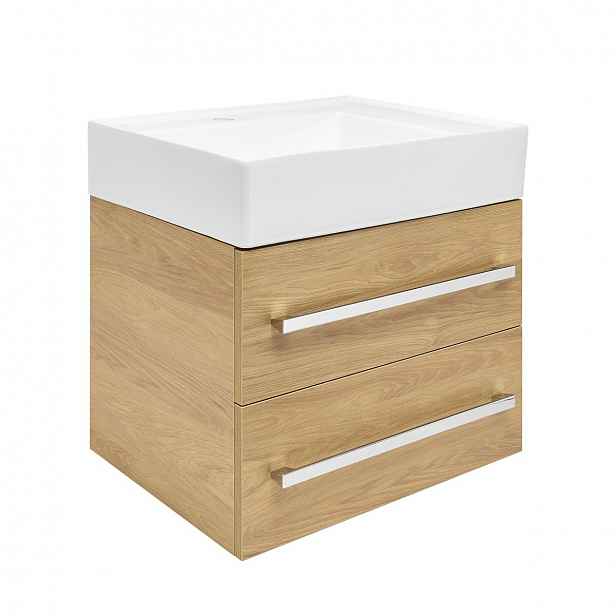 Koupelnová skříňka s umyvadlem SAT Cube Way 60x53x46 cm dub Hickory mat CUBE46602DHSATCW