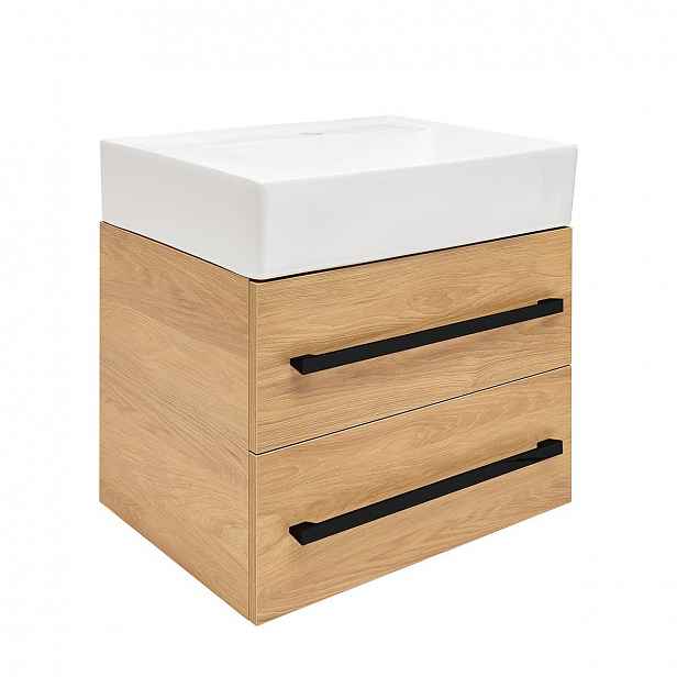 Koupelnová skříňka s umyvadlem a černou úchytkou SAT Cube Way 60x53x46 cm dub Hickory mat CUBE46C602DHSATCWL