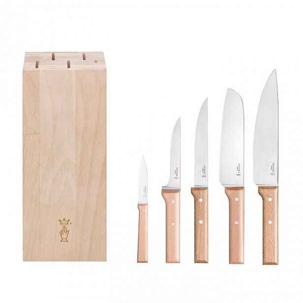 Opinel Blok s noži Parallele Meat, 5ks (kuchařský, Santoku, porcovací nůž, vykosťovací a nůž na zeleninu)) 002403