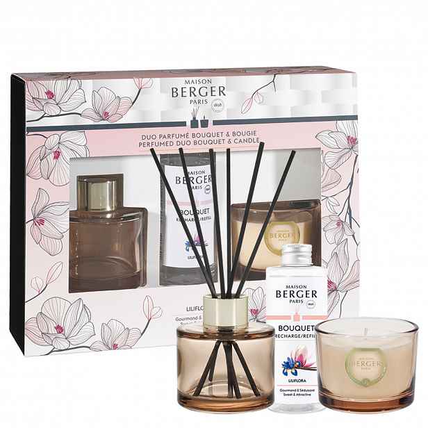 Maison Berger Paris Dárková sada Duo Mini Bolero: růžový aroma difuzér s náplní 80 ml + svíčka 80 g, Magnolie 7613