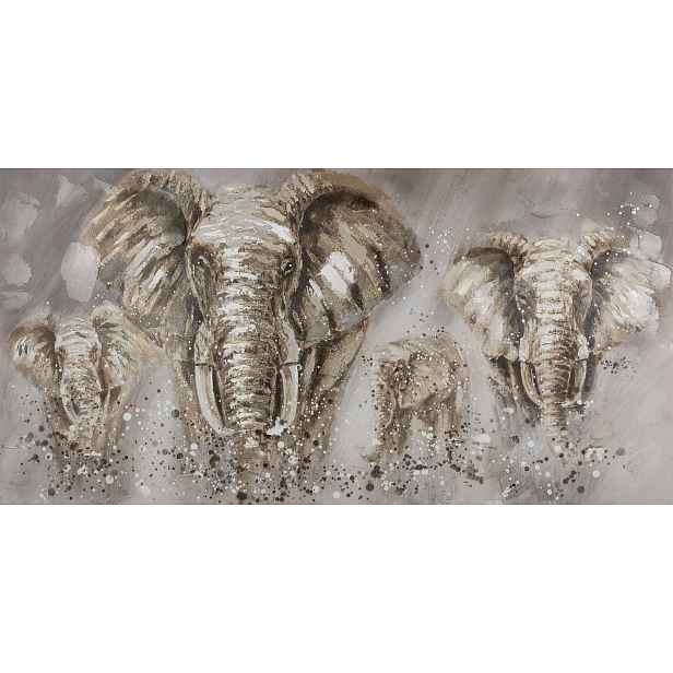 Ručně malovaný obraz Stádo slonů, 140x70 cm