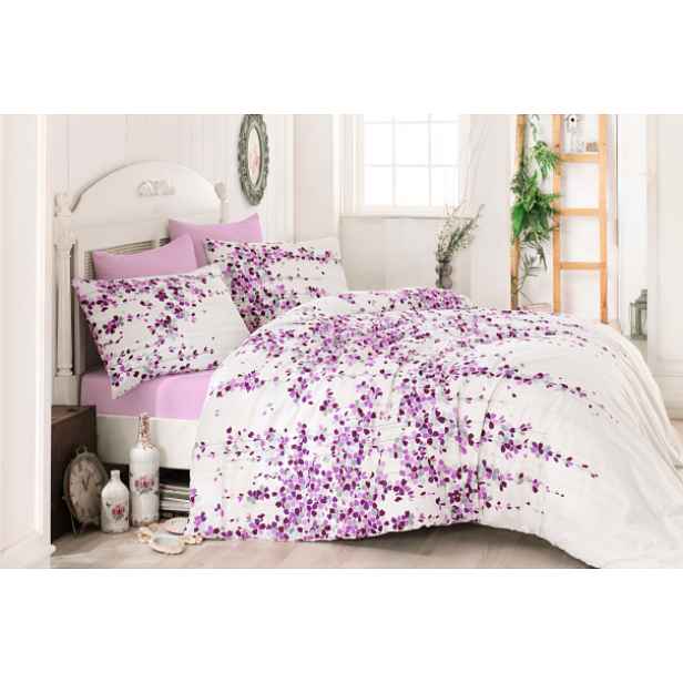Klinmam Home povlečení Time Pink V3 Lilac z Renforcé bavlny s šedými a fialovými květy, 140x200 cm + 90x70 cm